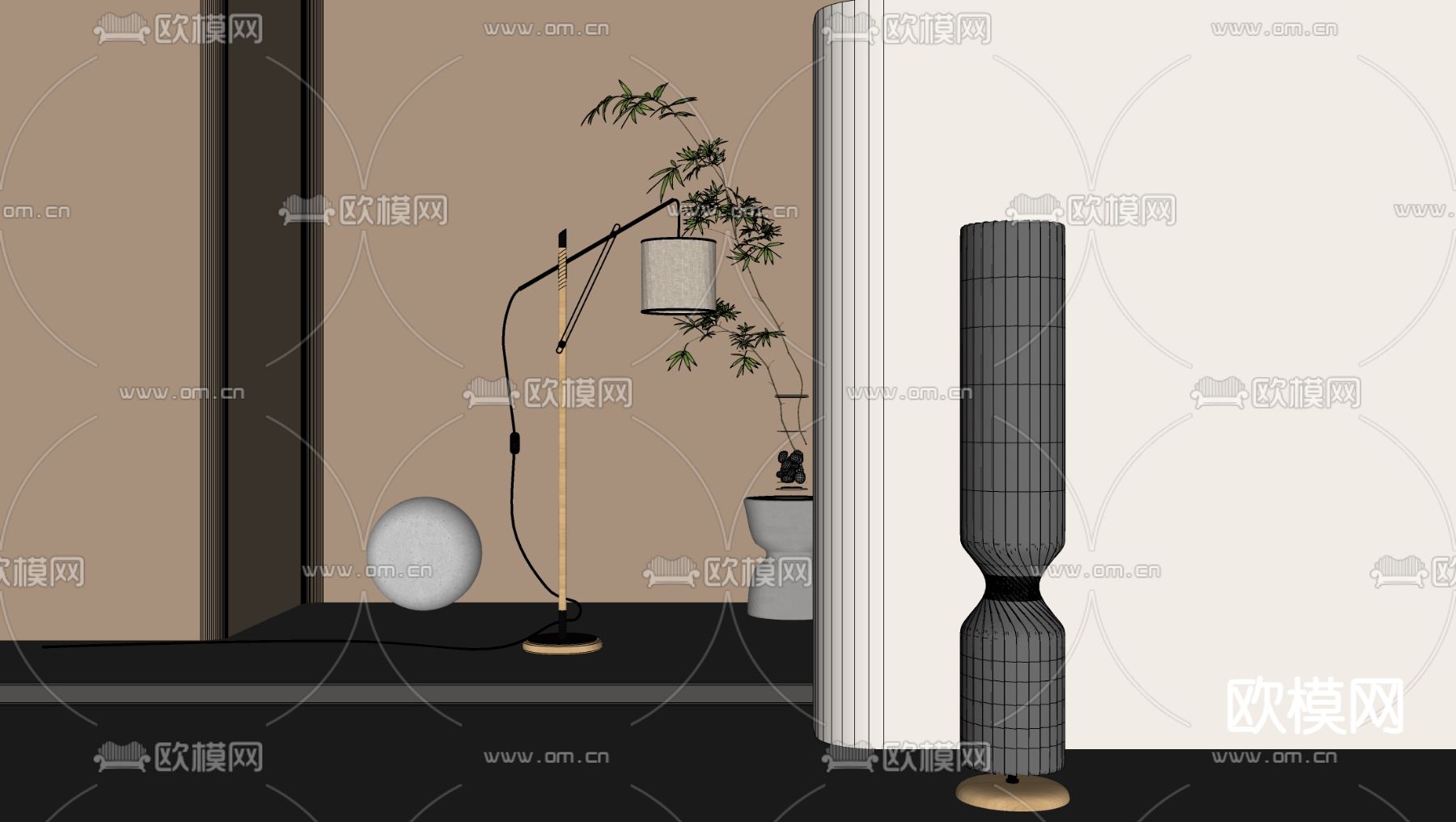 现代落地灯su模型下载（渲染图2）