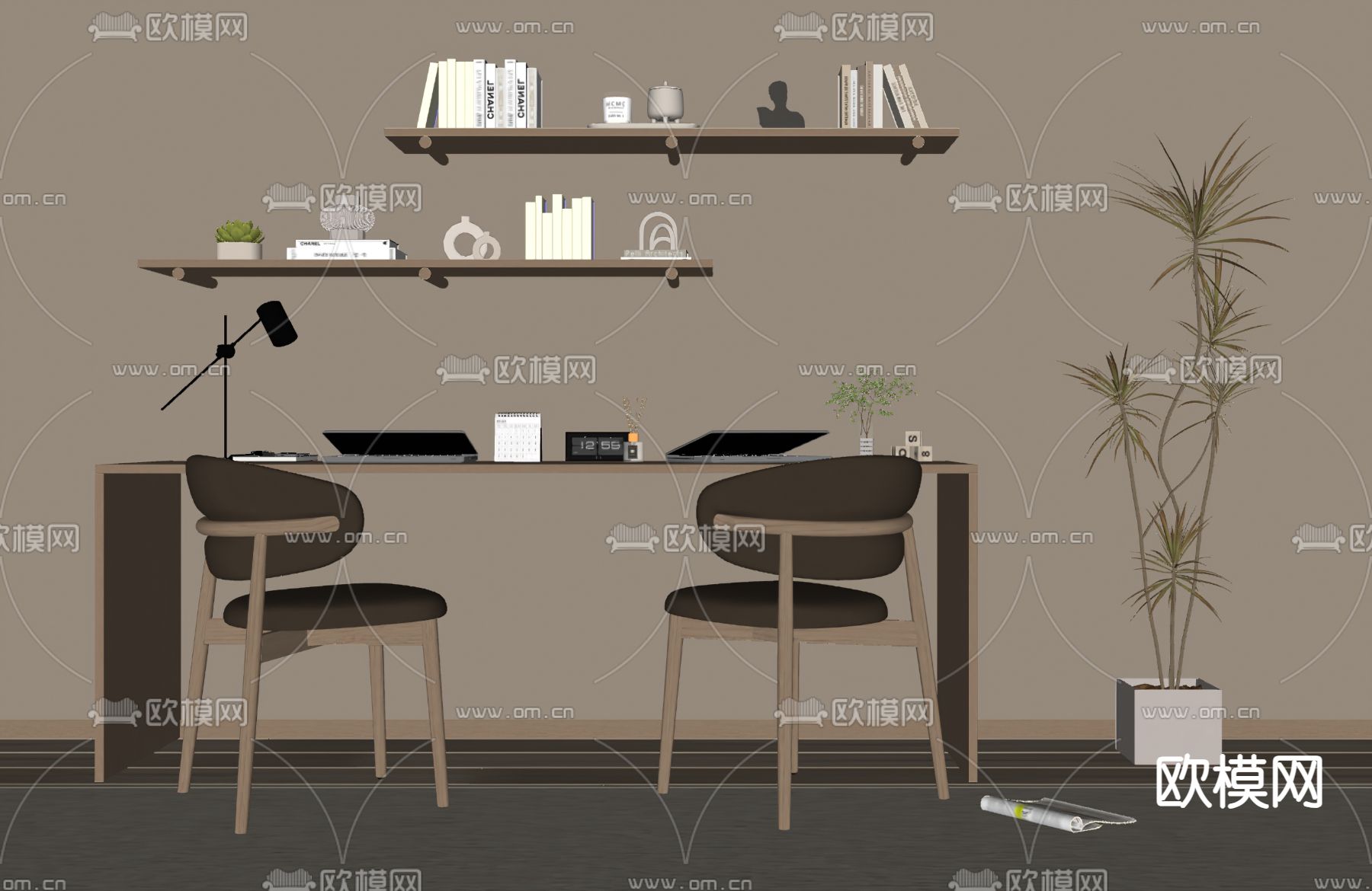书架 书桌su模型下载（渲染图2）