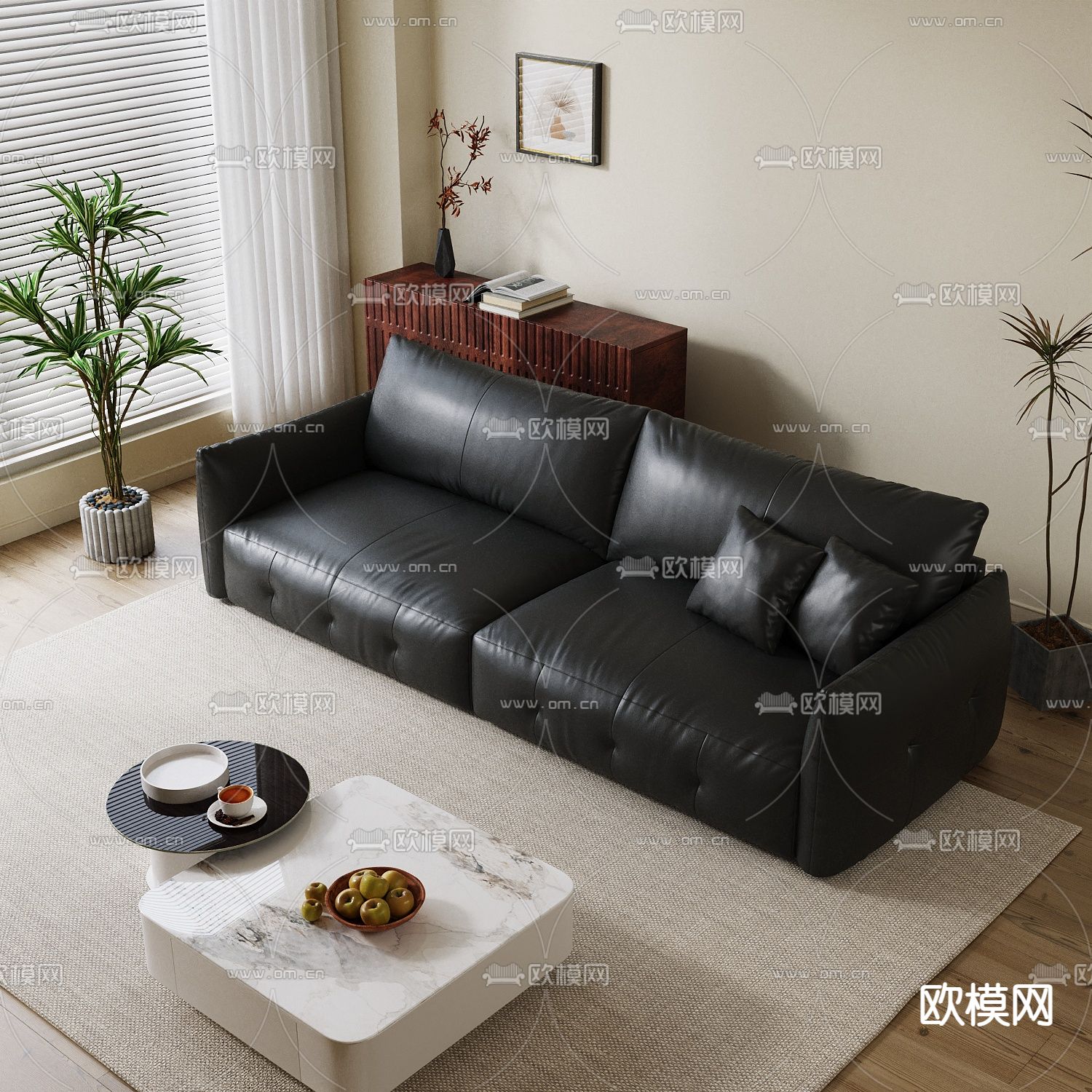 皮革沙发 双人沙发3d模型下载（渲染图3）