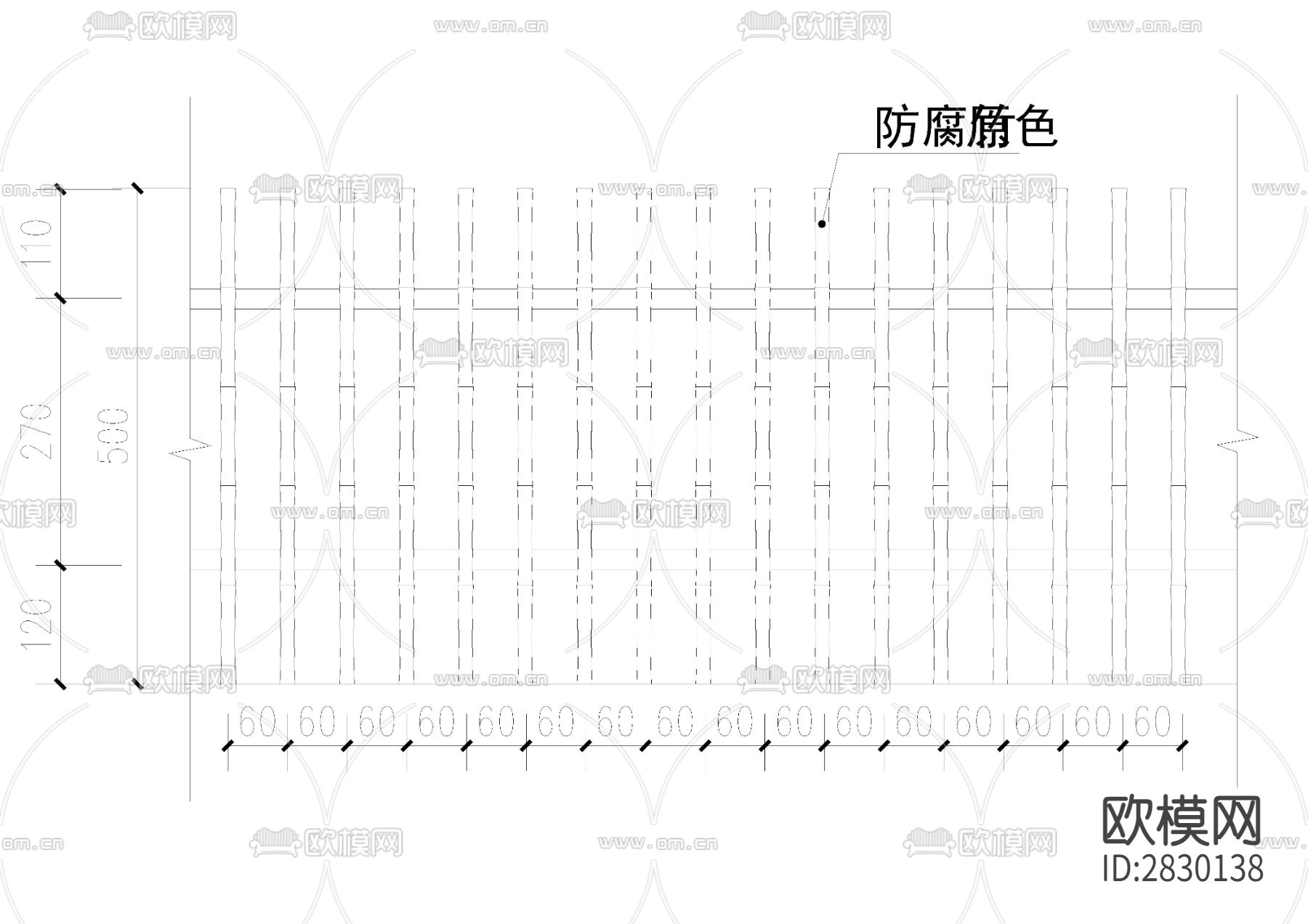 竹篱笆cad大样图下载（渲染图2）