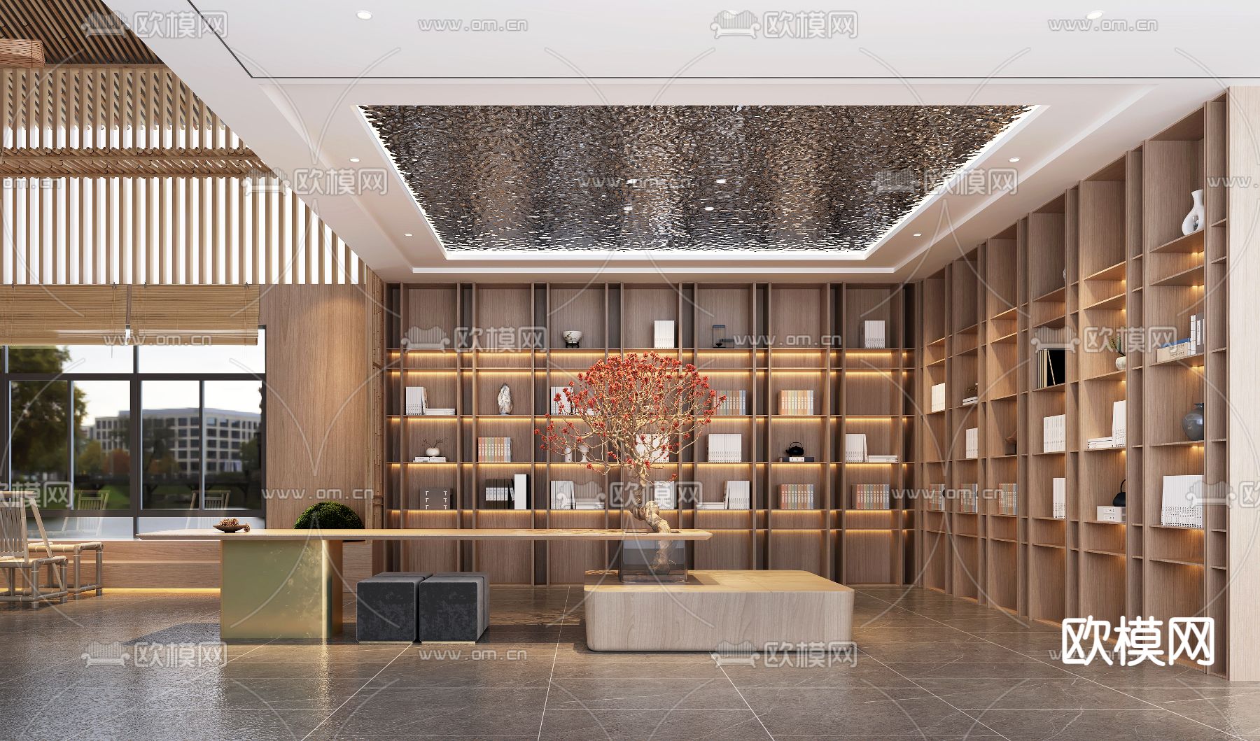 中式书吧 图书馆3d模型下载（渲染图2）