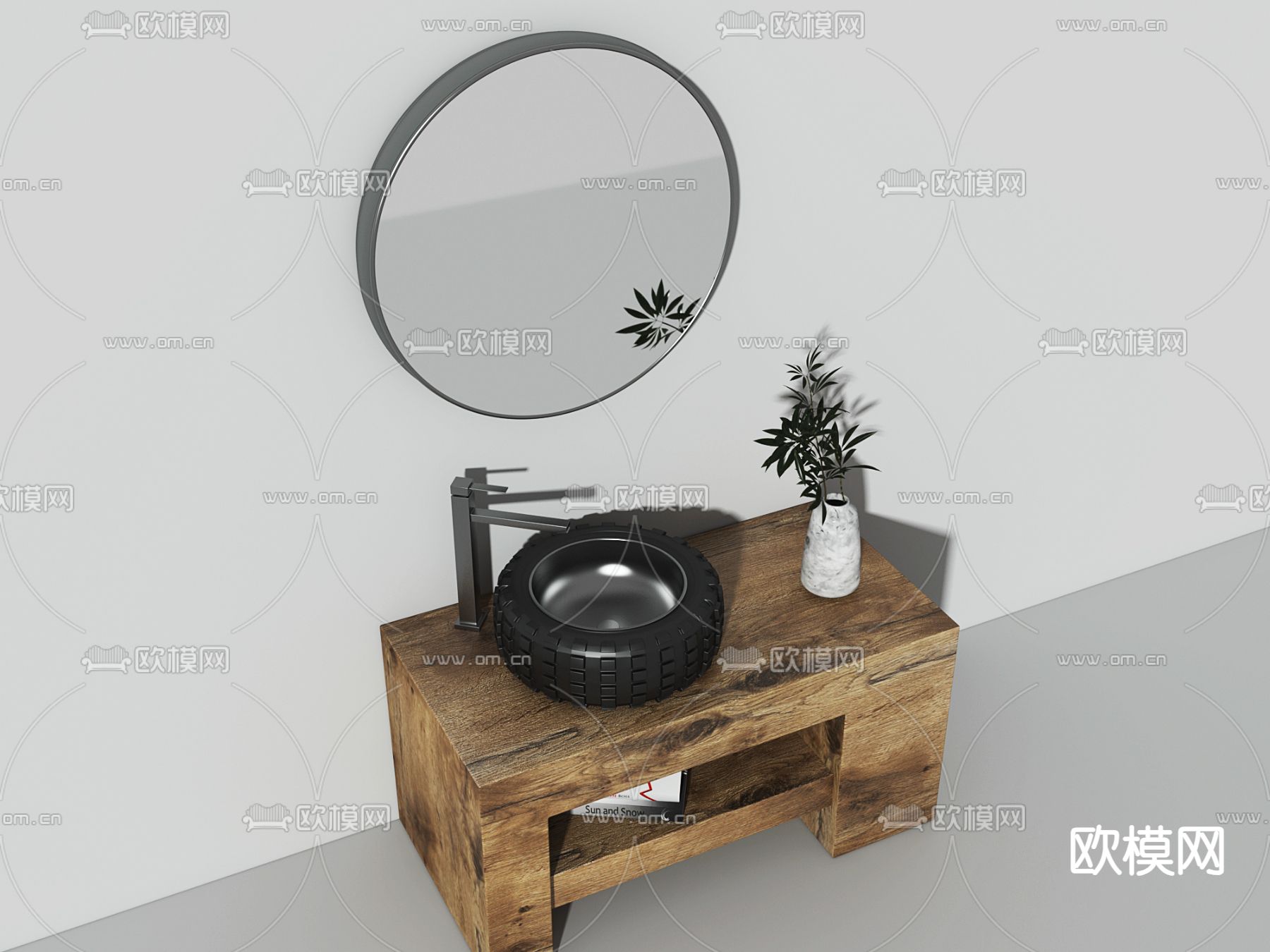 侘寂风洗手台su模型下载（渲染图2）