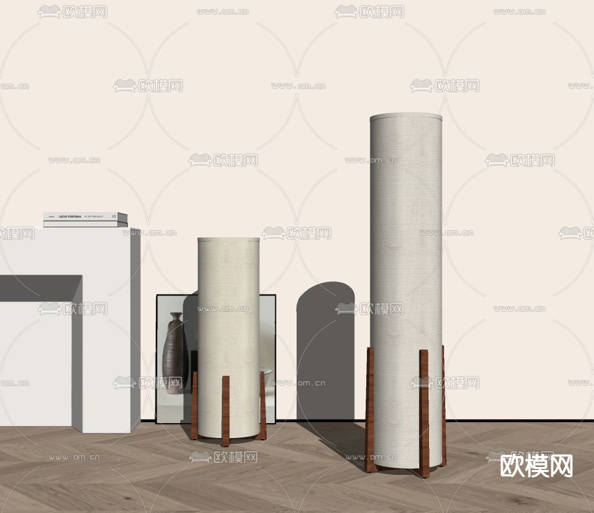 侘寂风落地灯su模型下载（渲染图2）