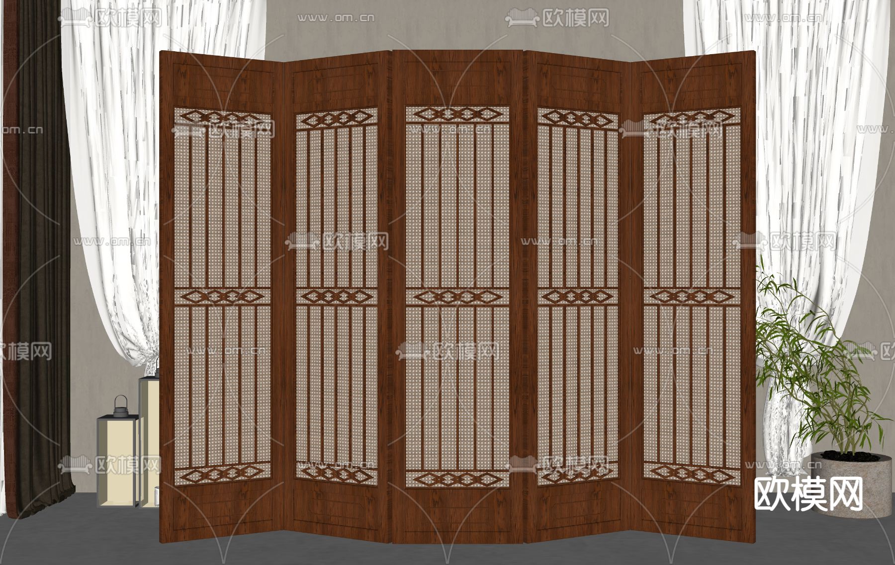 新中式屏风隔断su模型下载（渲染图2）