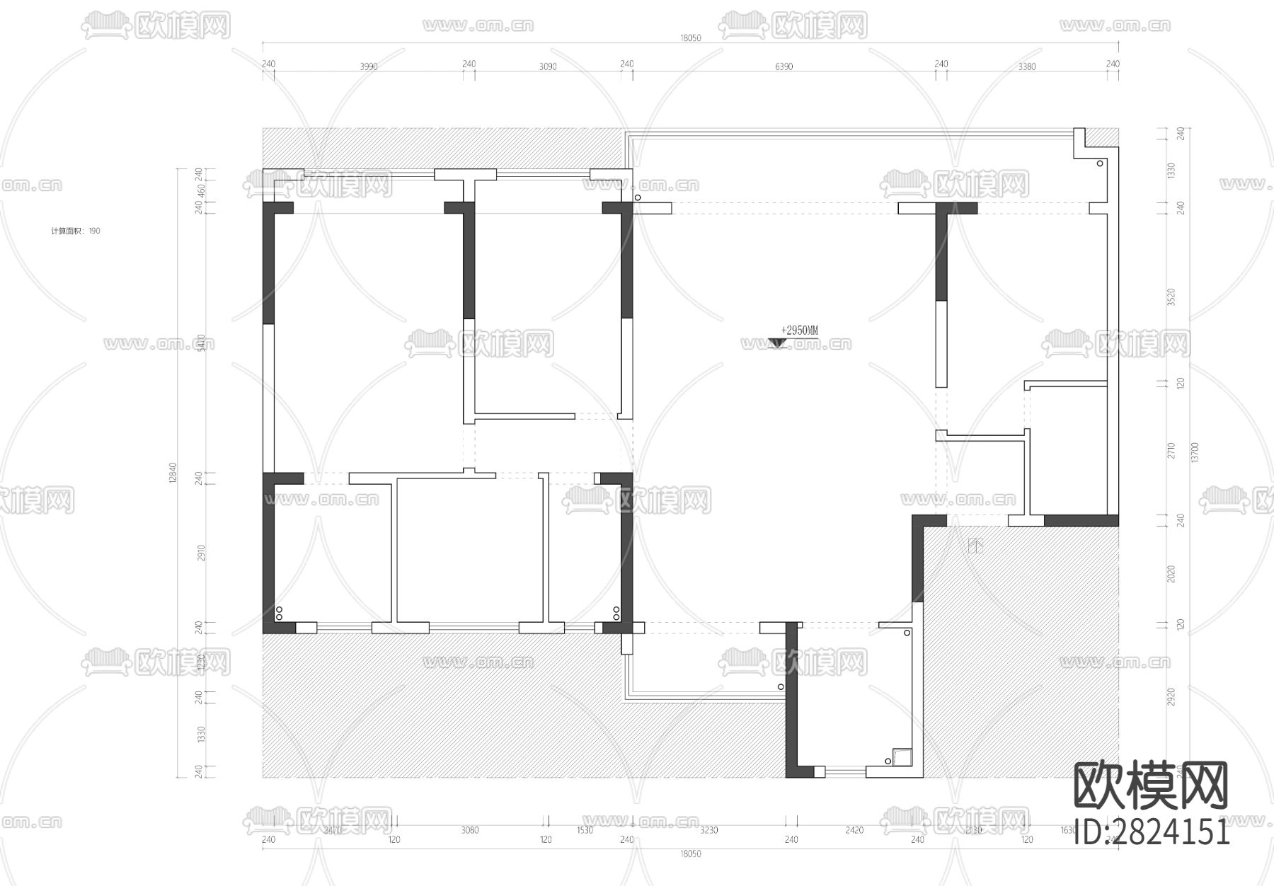190平设计CAD施工图下载（渲染图2）