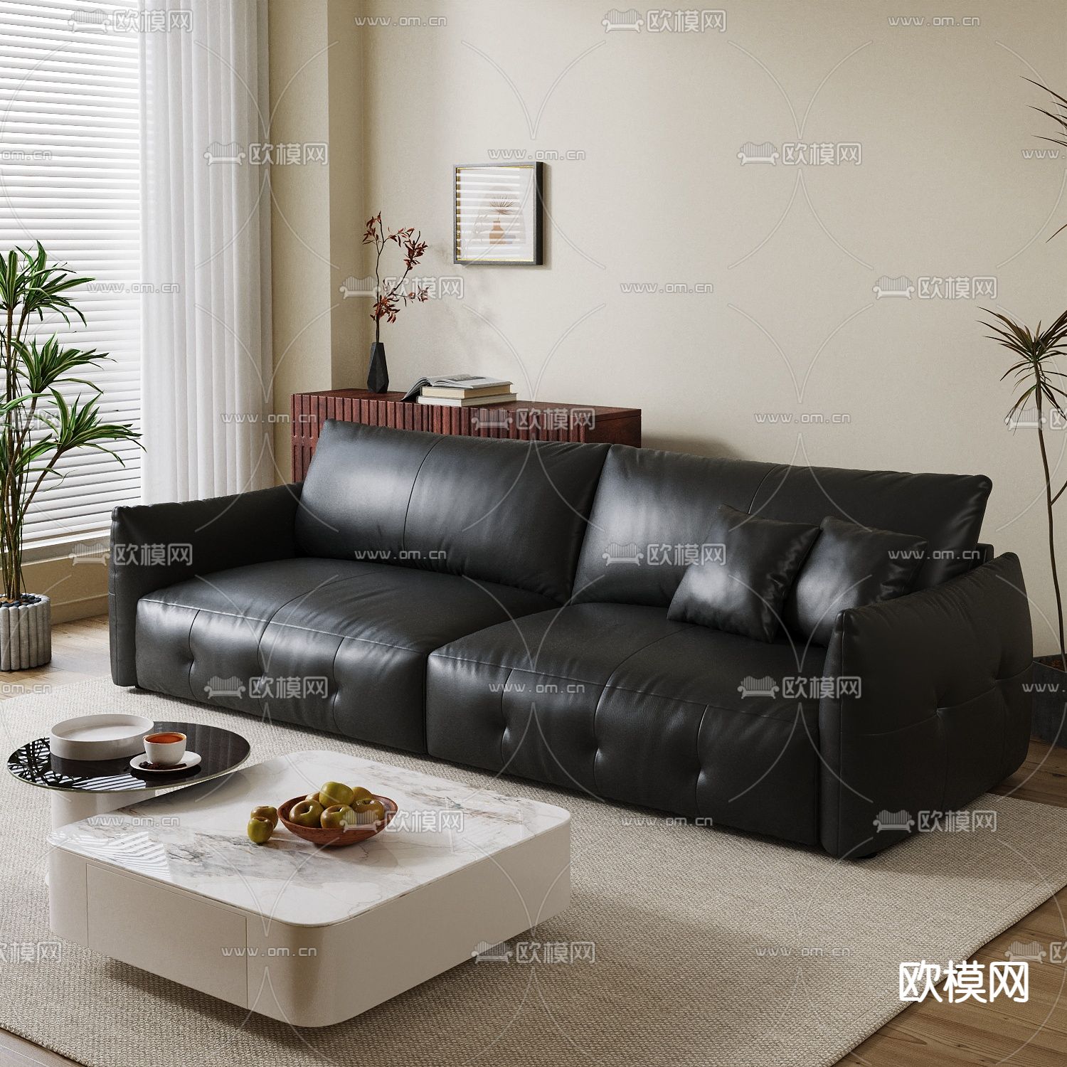 皮革沙发 双人沙发3d模型下载（渲染图1）