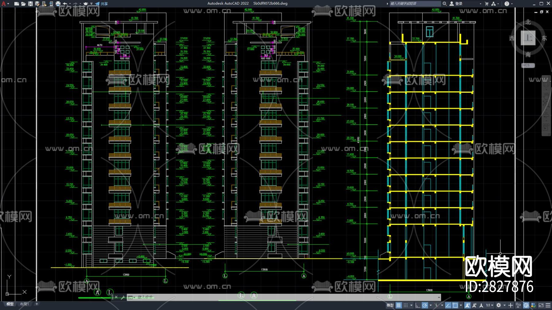 十三层楼房建筑cad施工图下载（渲染图4）