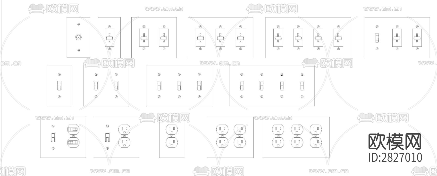 插座开关CAD图库下载（渲染图3）