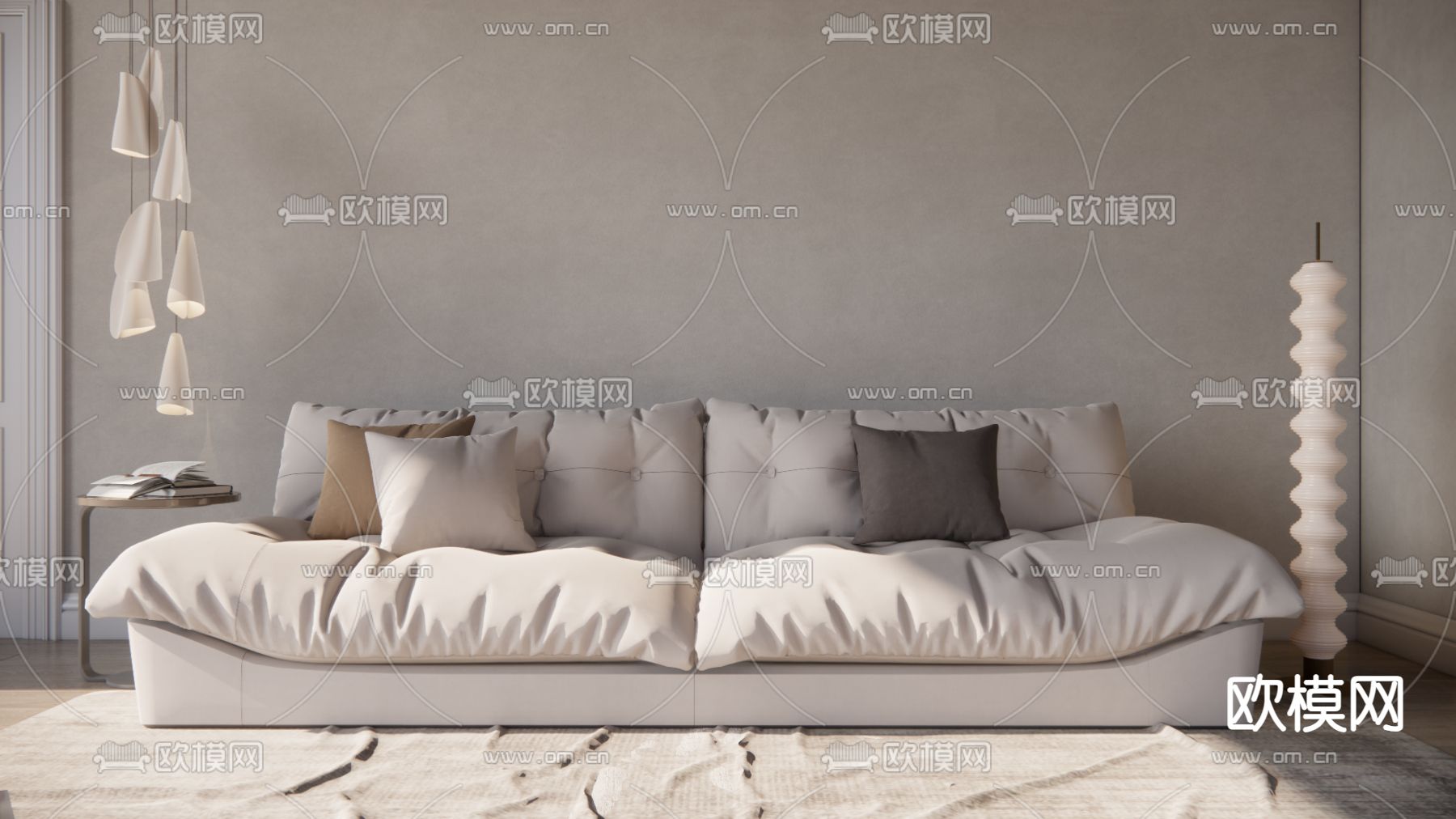 侘寂风多人沙发su模型下载（渲染图1）