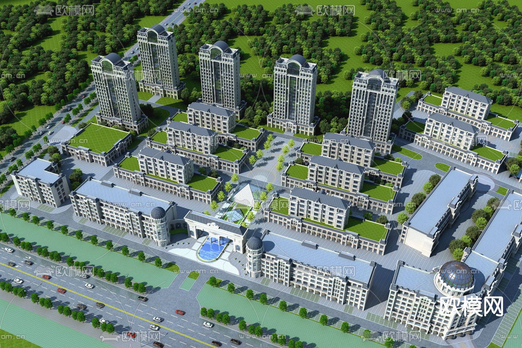 住宅小区鸟瞰3d模型下载_ID14258170_3dmax免费模型-欧模网