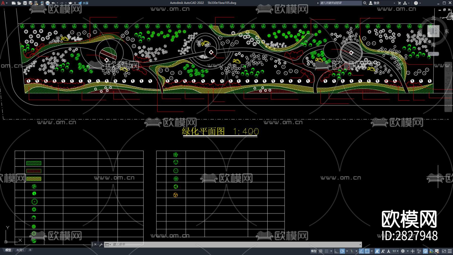 道路旁的CAD绿化景观施工图下载（渲染图2）