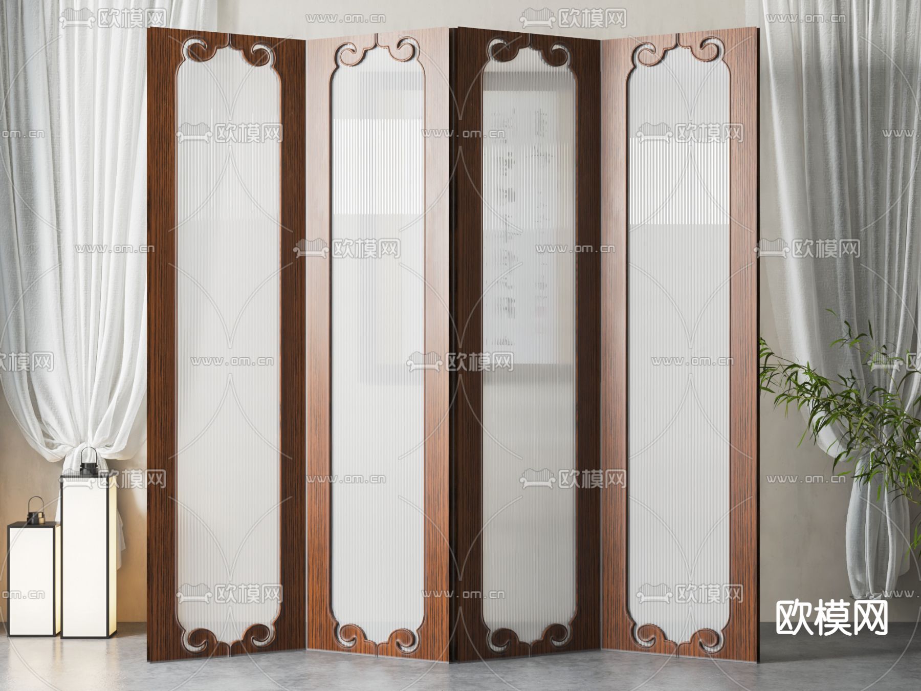 美式屏风隔断su模型下载（渲染图1）