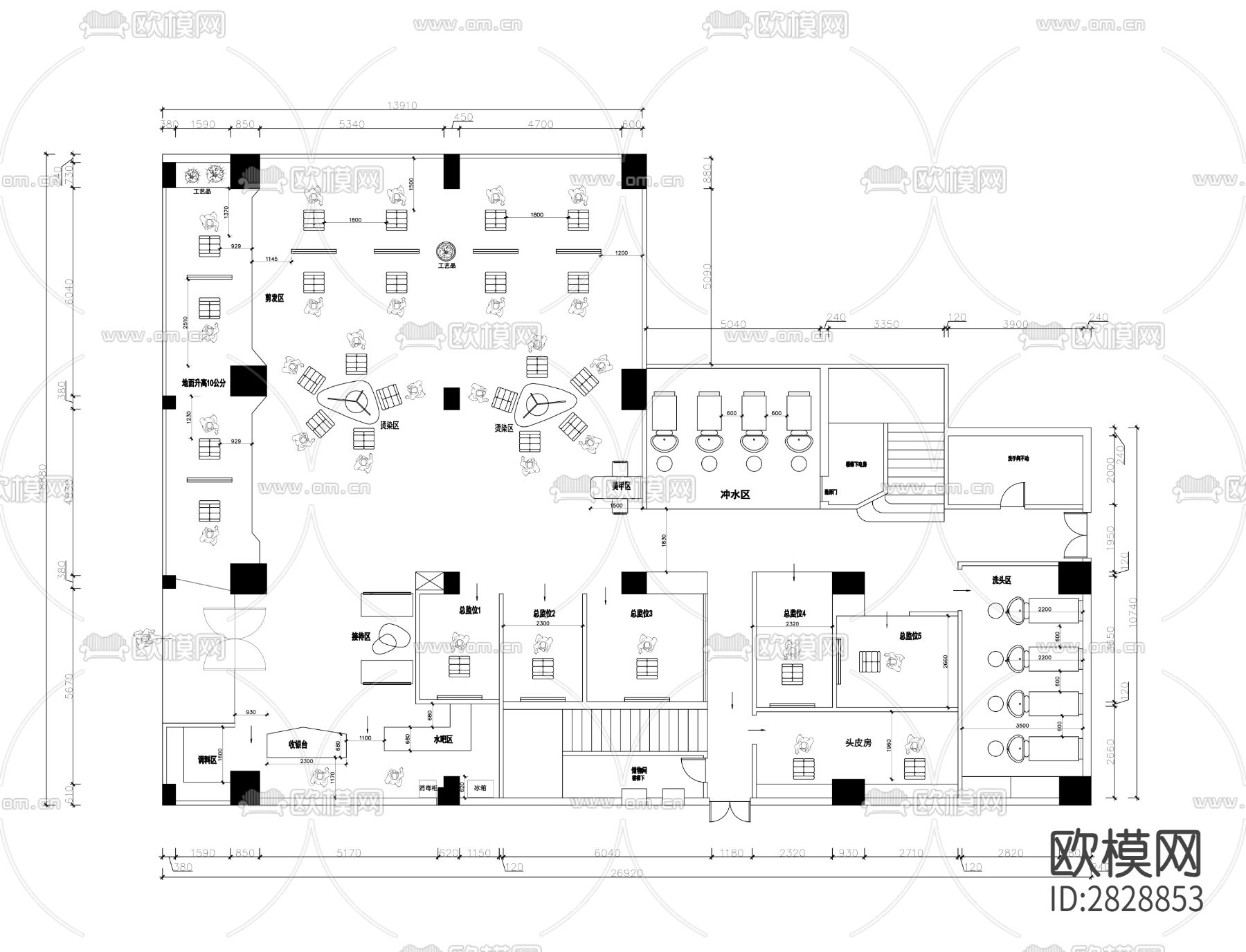 美发理发沙龙cad平面图下载