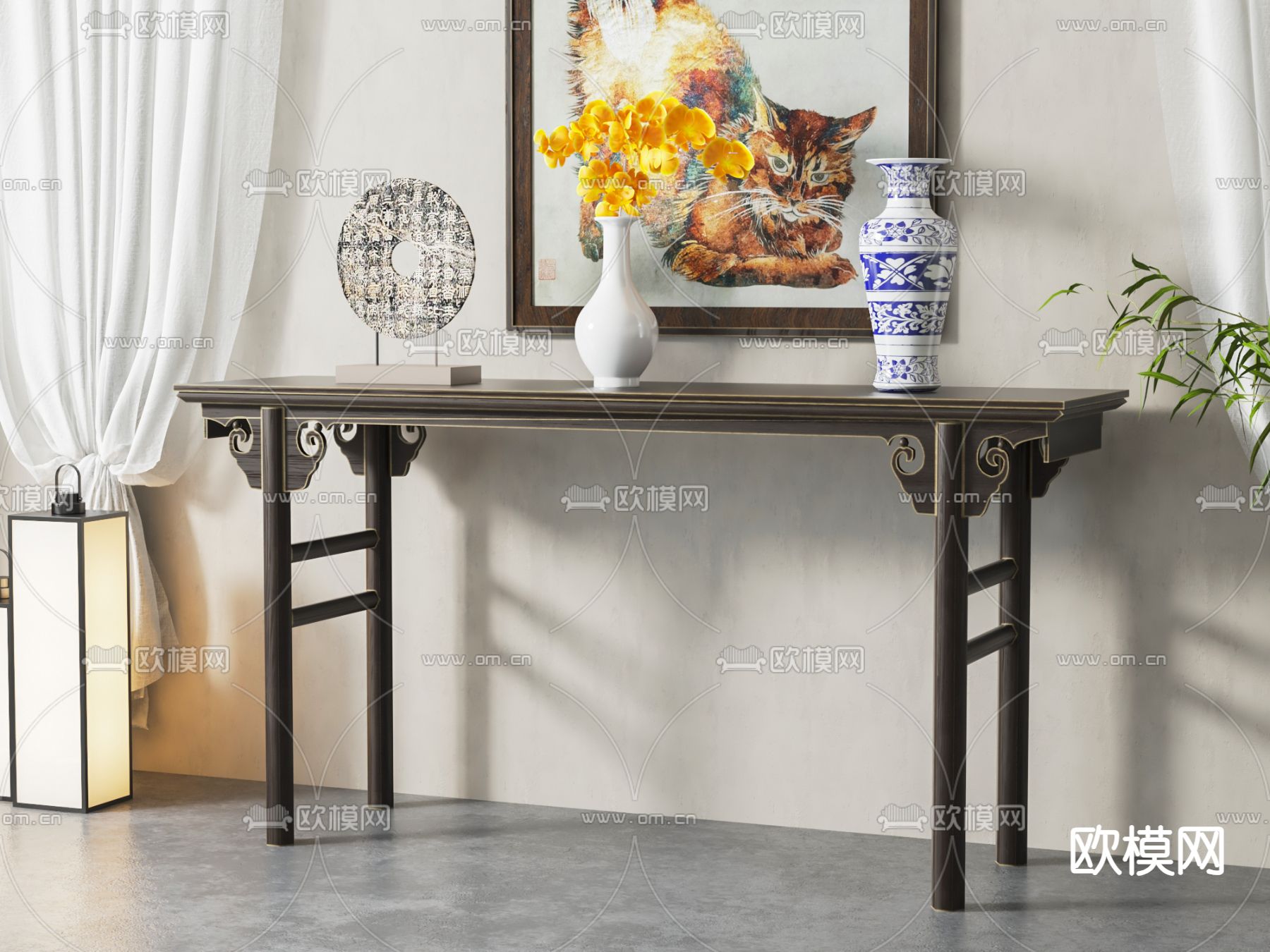 中式端景条案su模型下载（渲染图1）