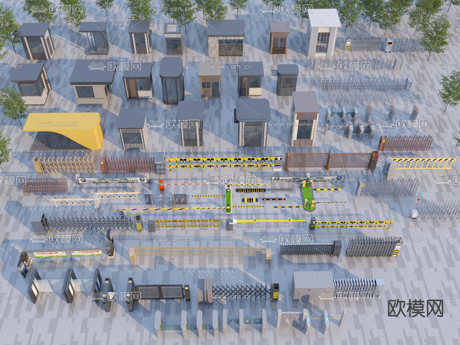 岗亭 道闸 门禁机 伸缩门3d模型下载