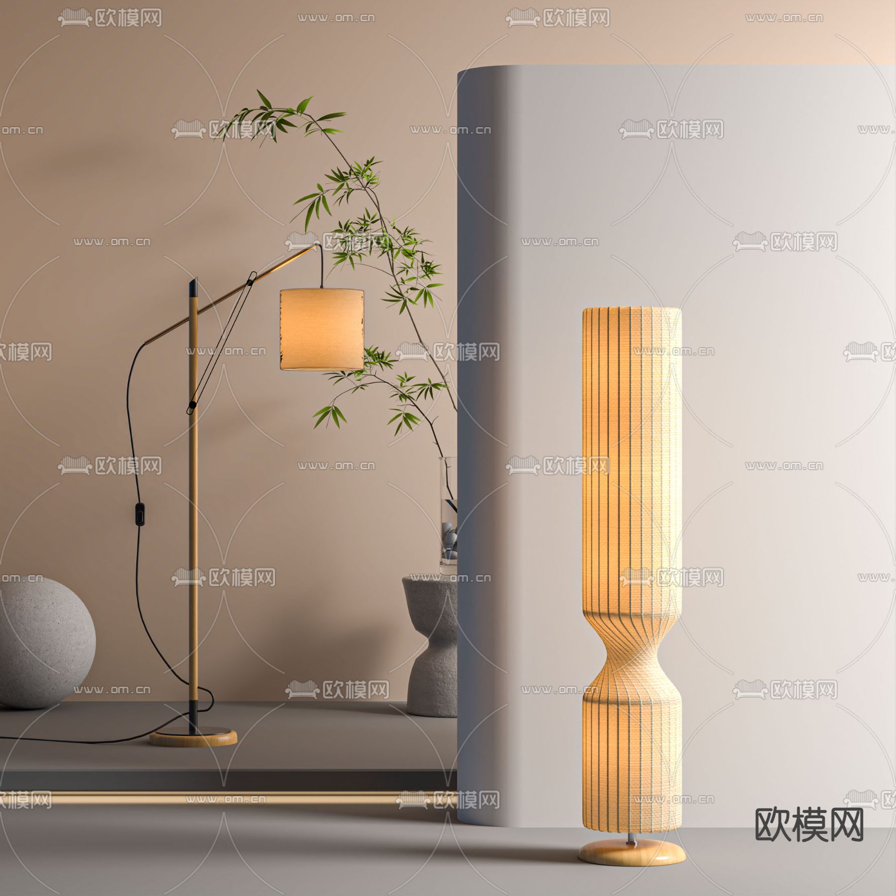 现代落地灯su模型下载（渲染图1）