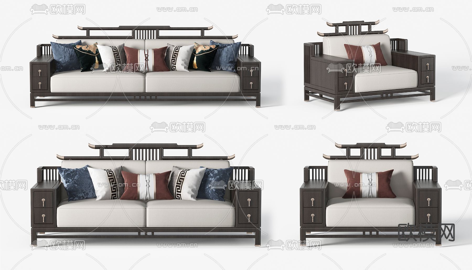 新中式沙发 罗汉床3d模型下载
