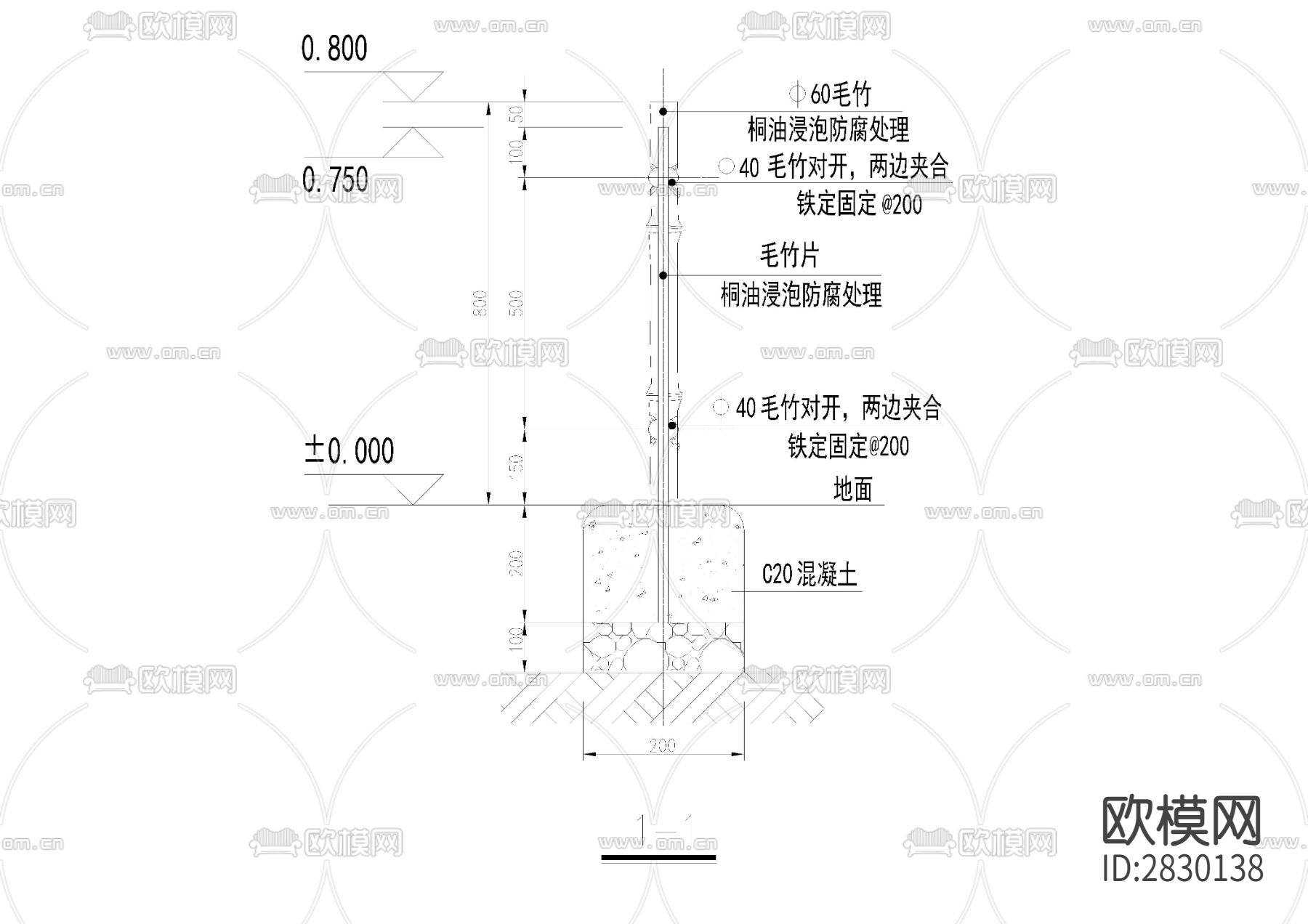 竹篱笆cad大样图下载（渲染图3）