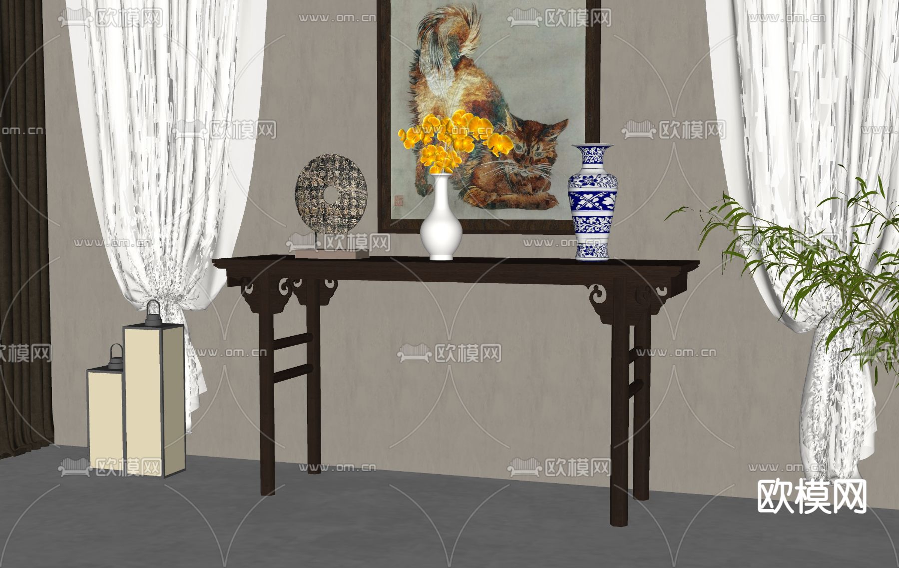 中式端景条案su模型下载（渲染图2）