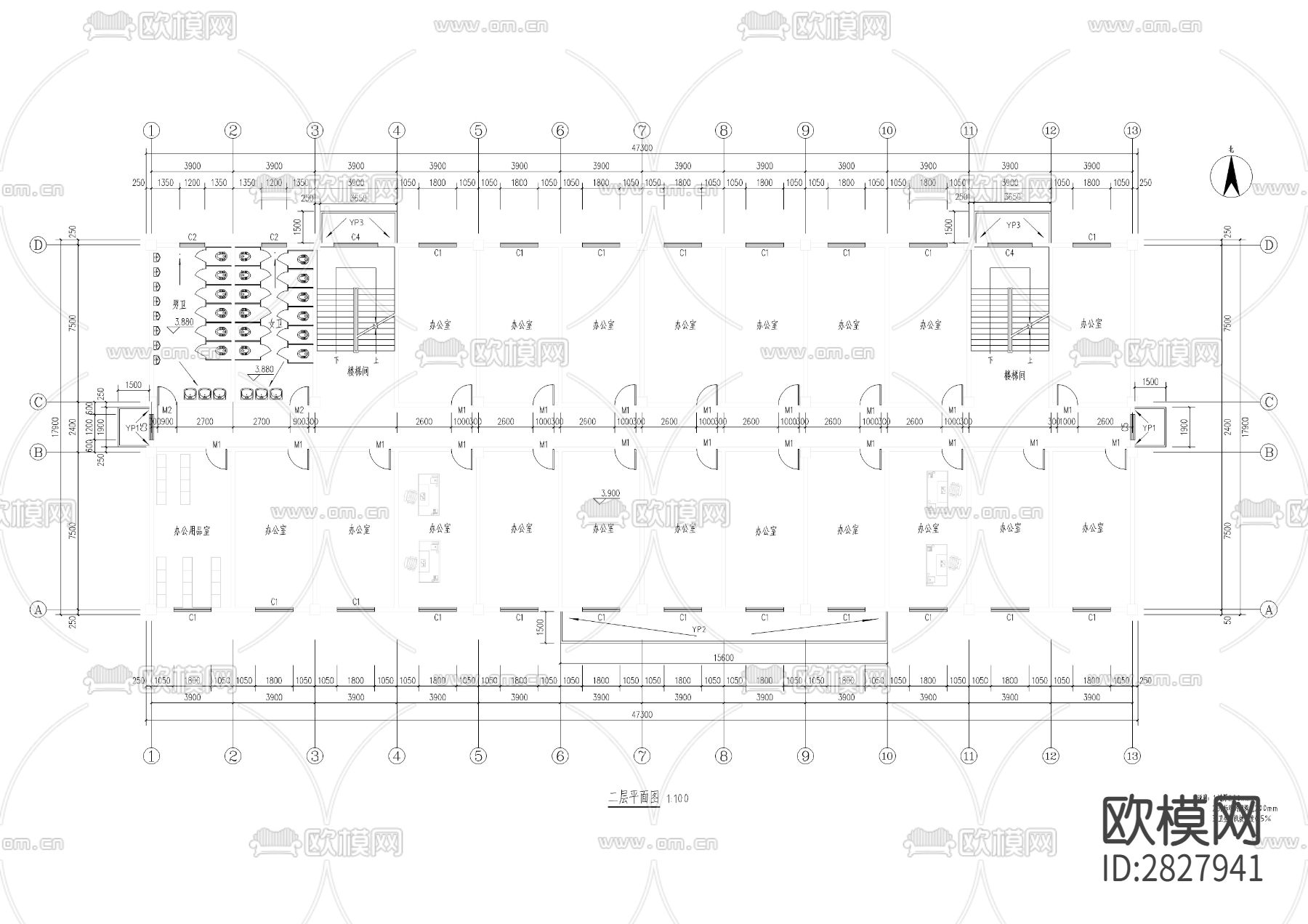 职业学校行政办公楼cad建筑图下载（渲染图2）