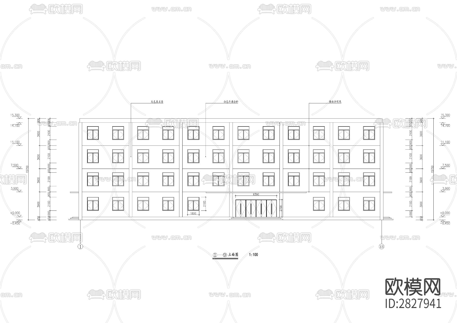 职业学校行政办公楼cad建筑图下载（渲染图6）