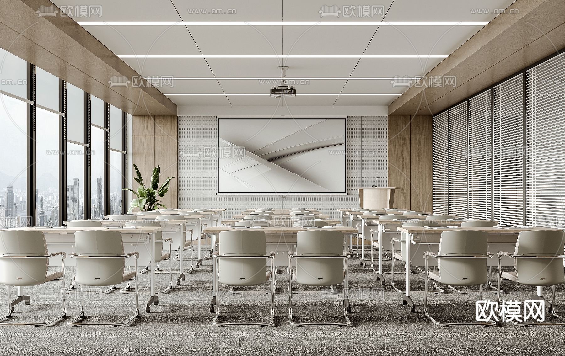多功能会议室 培训室3d模型下载_ID14259405_3dmax免费模型-欧模网