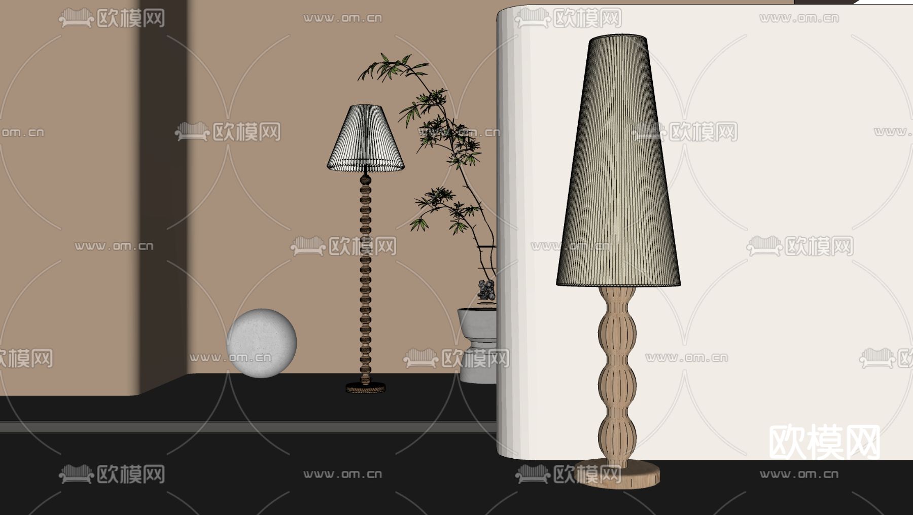 侘寂风落地灯su模型下载（渲染图2）