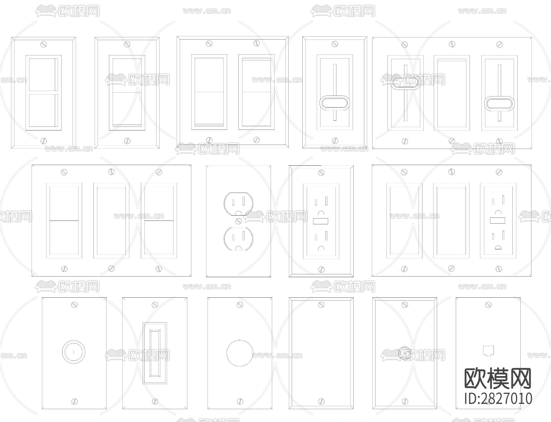 插座开关CAD图库下载（渲染图4）