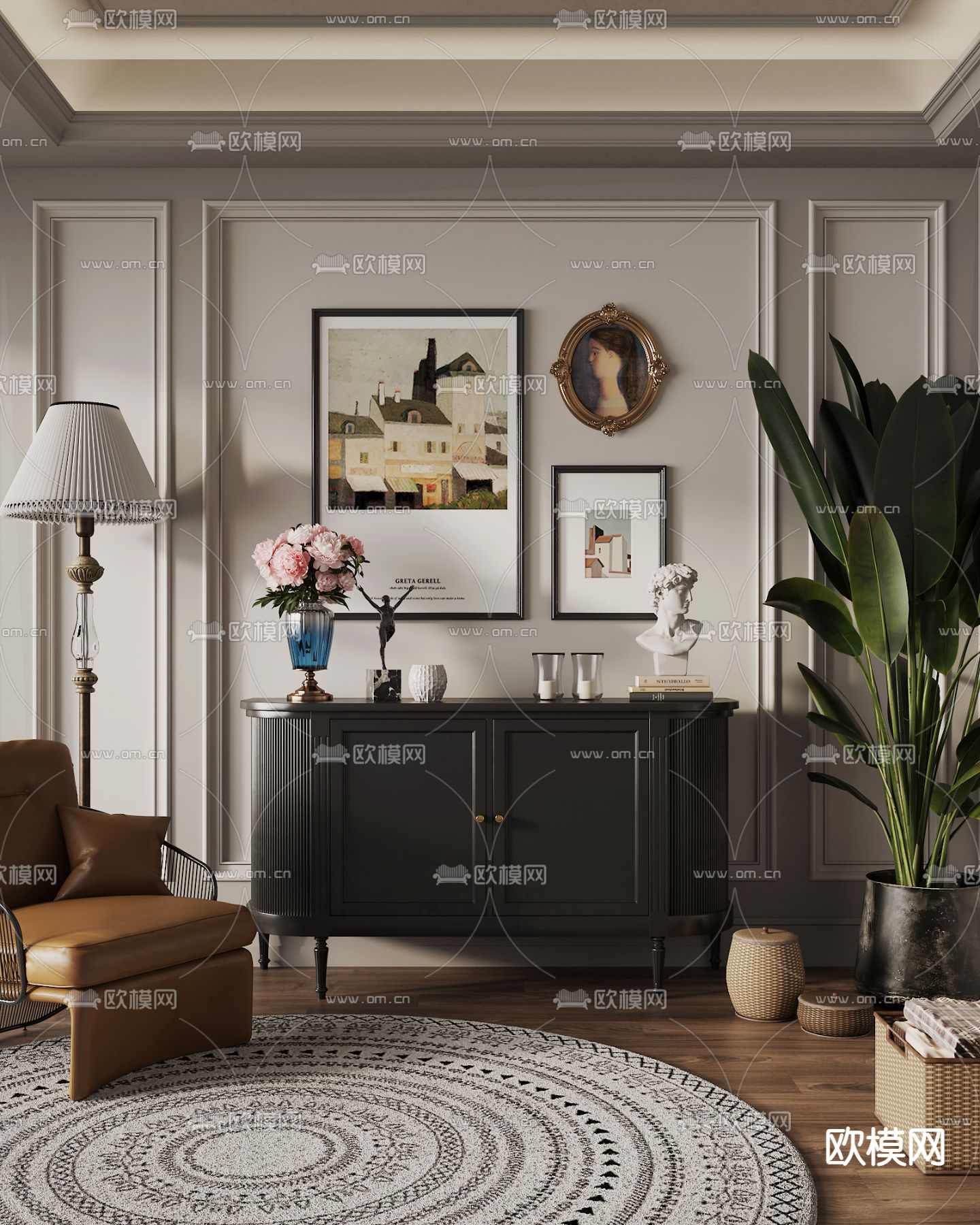 美式端景柜 玄关柜 边柜3d模型下载