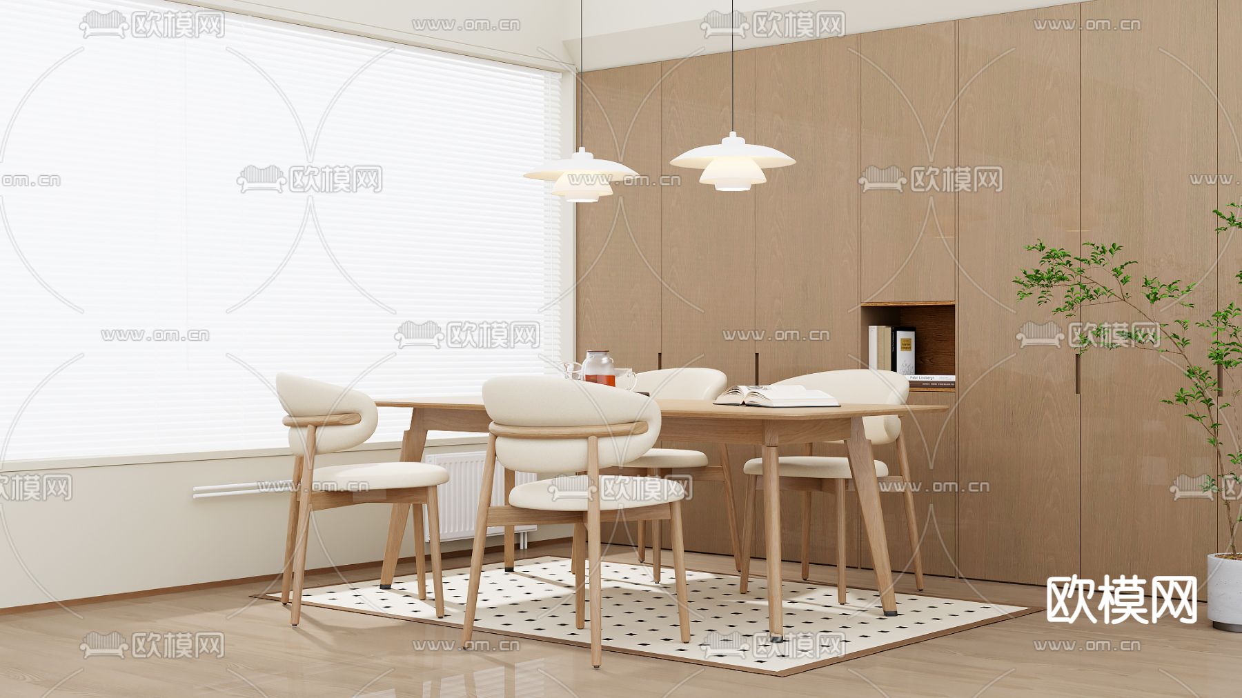 北欧餐桌椅 条形餐桌3d模型下载