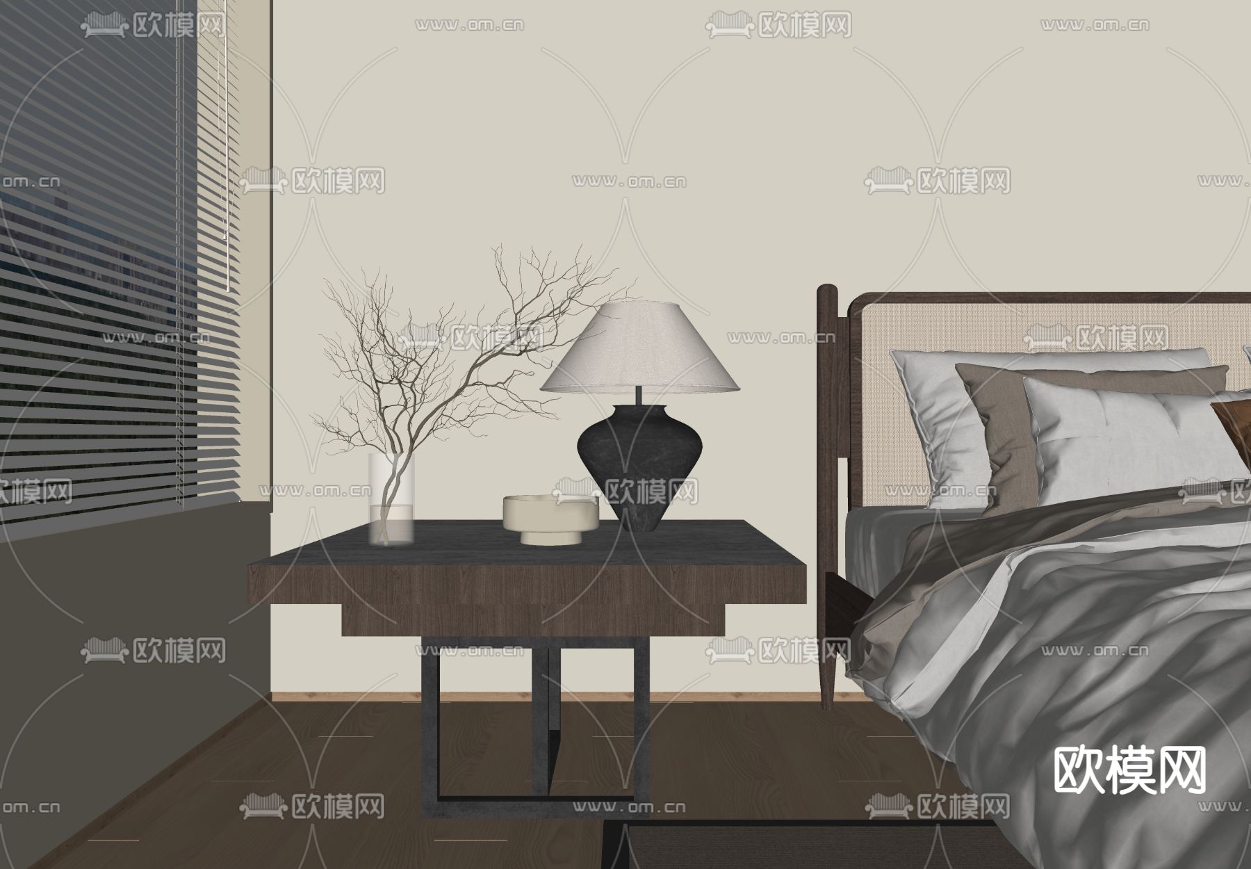 现代床头柜su模型下载（渲染图2）