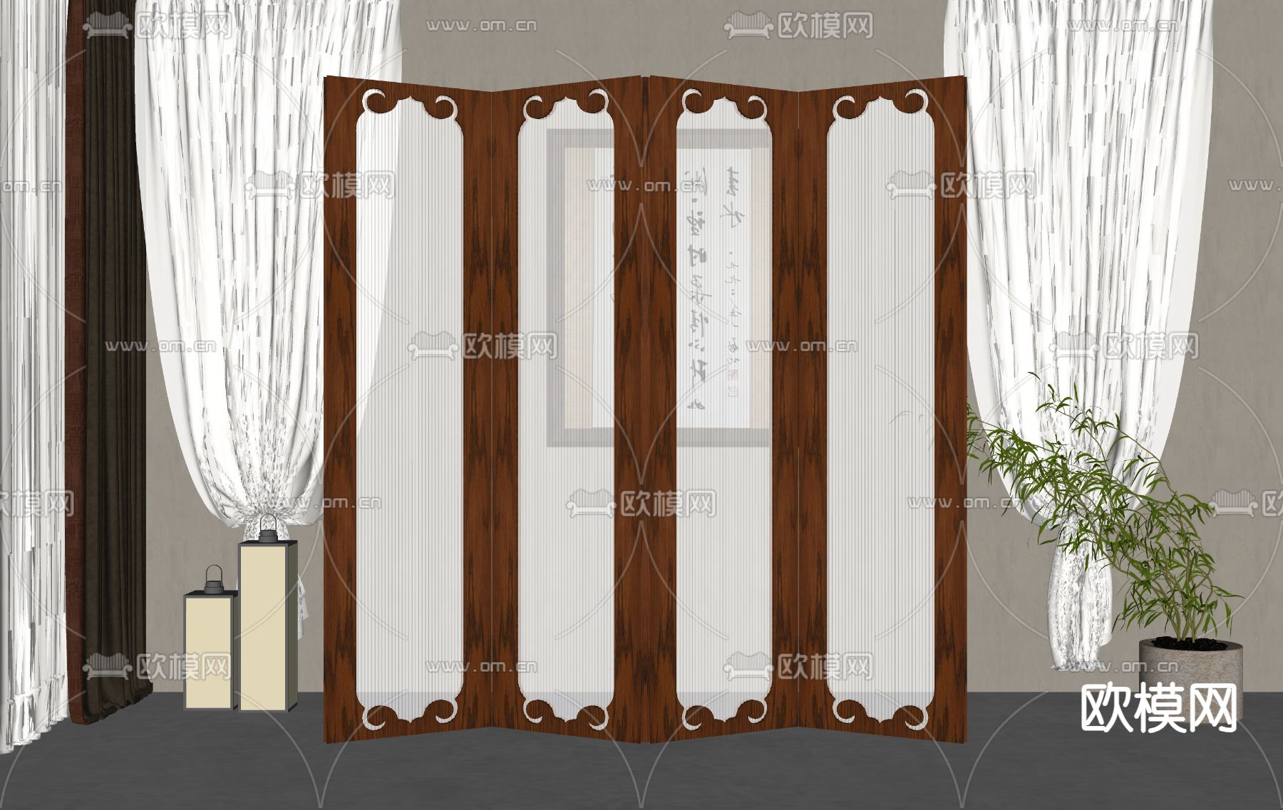 美式屏风隔断su模型下载（渲染图2）