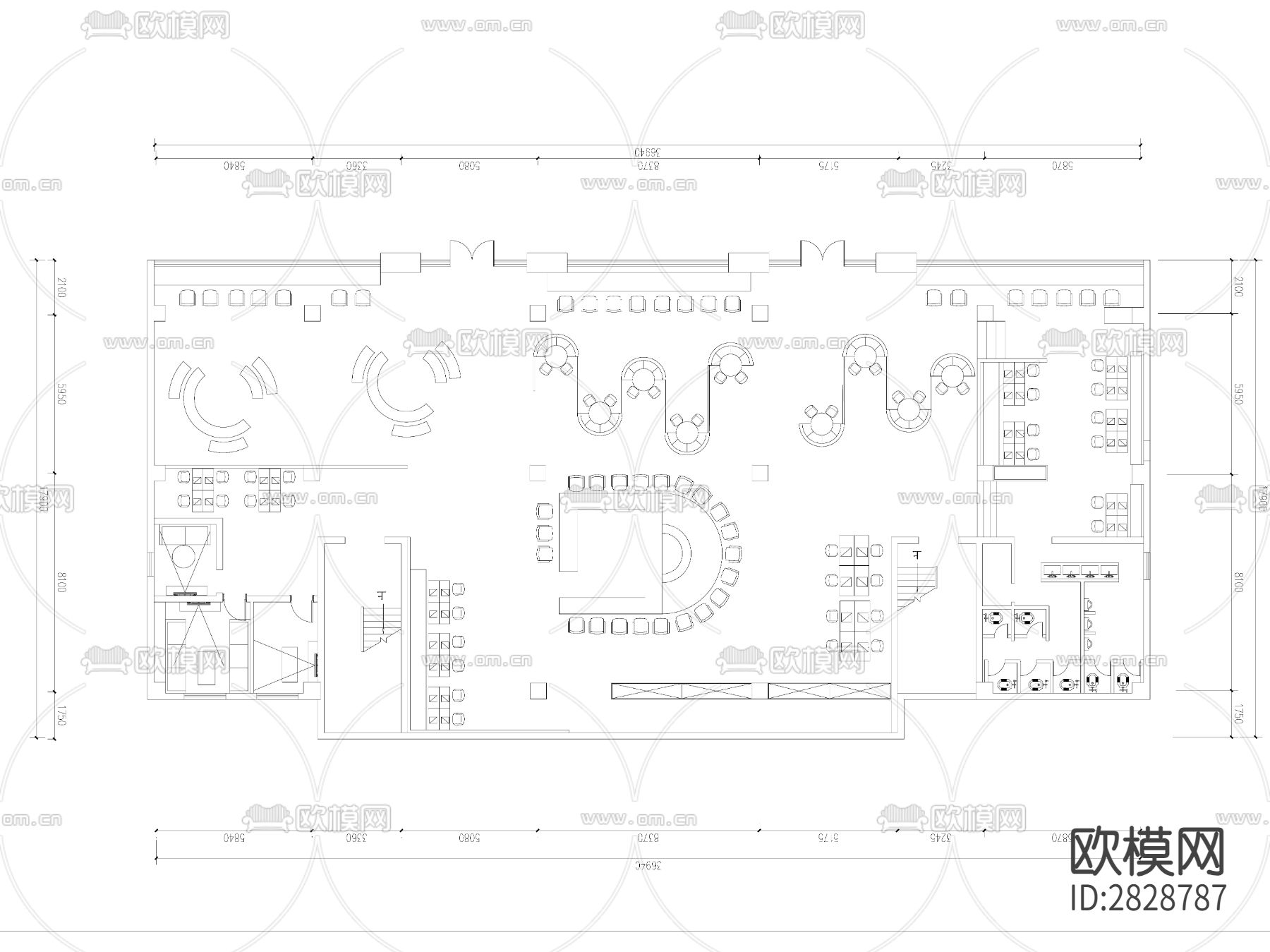 公共餐饮空间cad平面图下载（渲染图2）