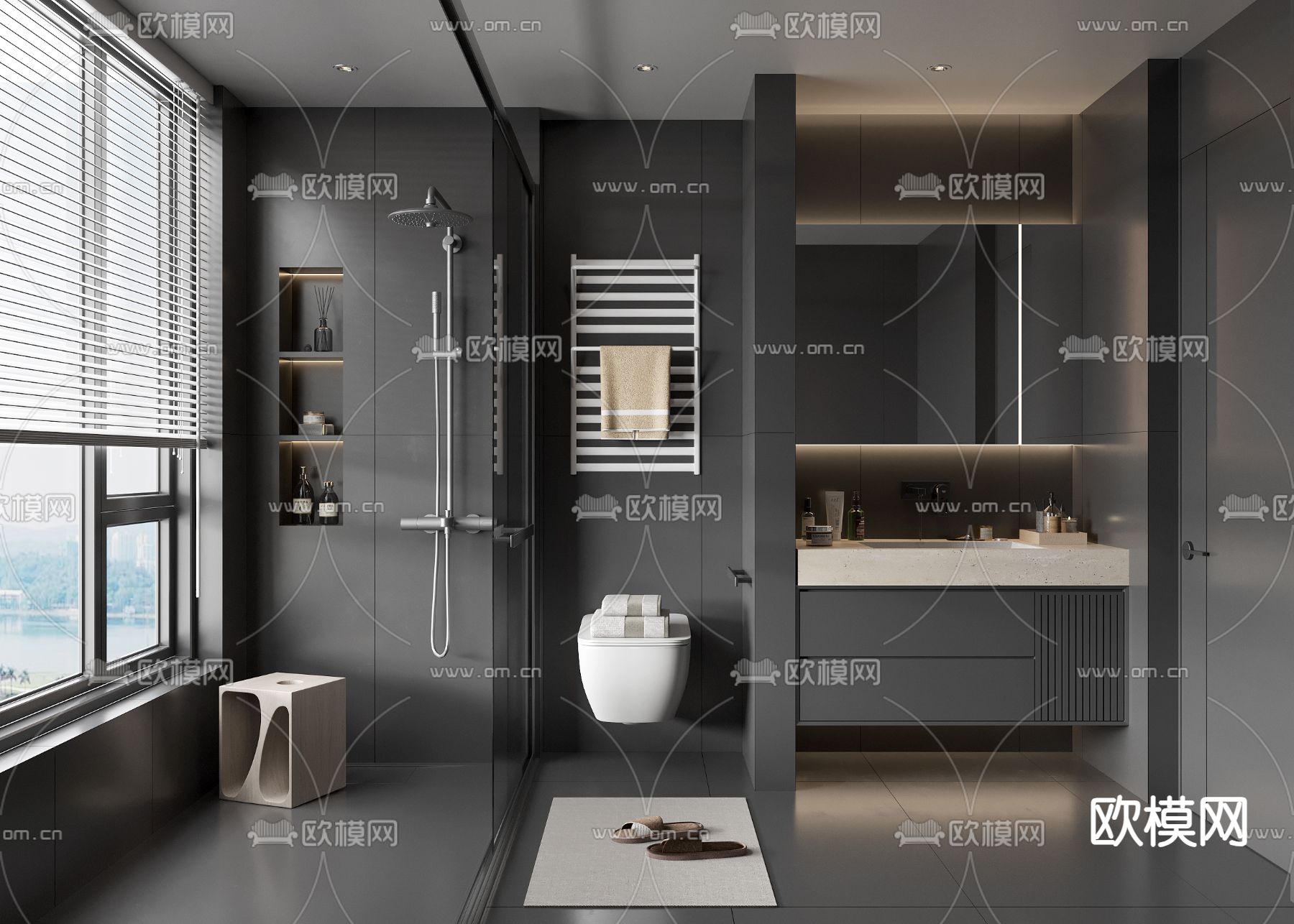 暗黑风卫生间 浴室 洗手间3d模型下载