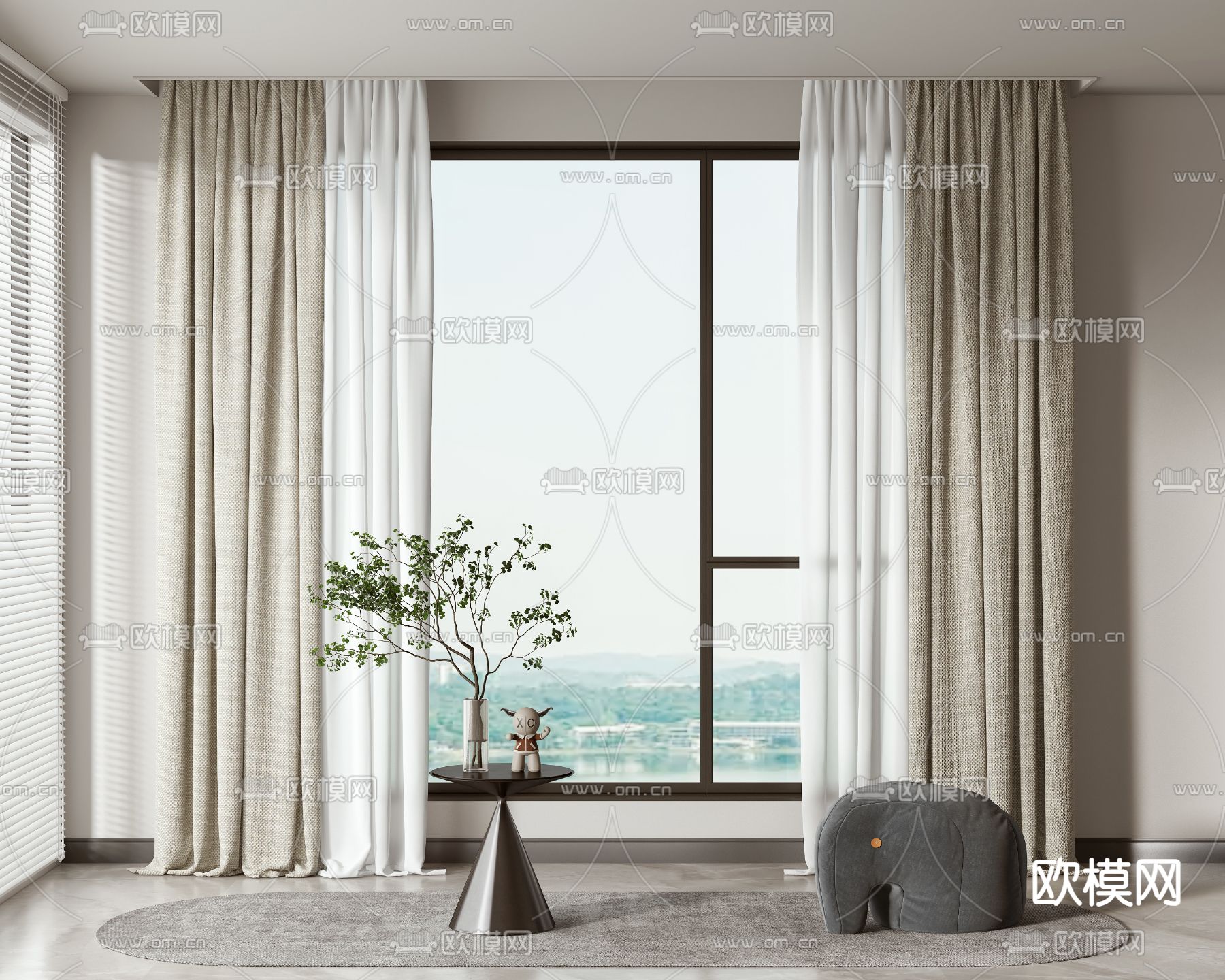 现代窗帘 窗纱3d模型下载