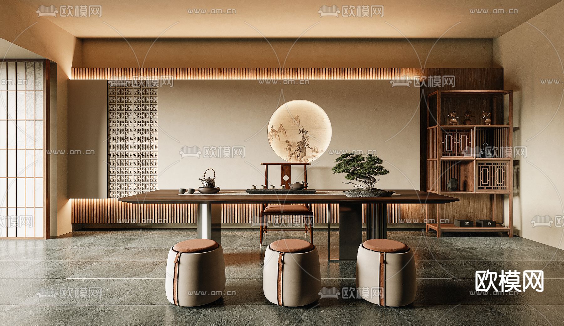 新中式茶室su模型下载_ID14259175_sketchup模型下载-欧模网