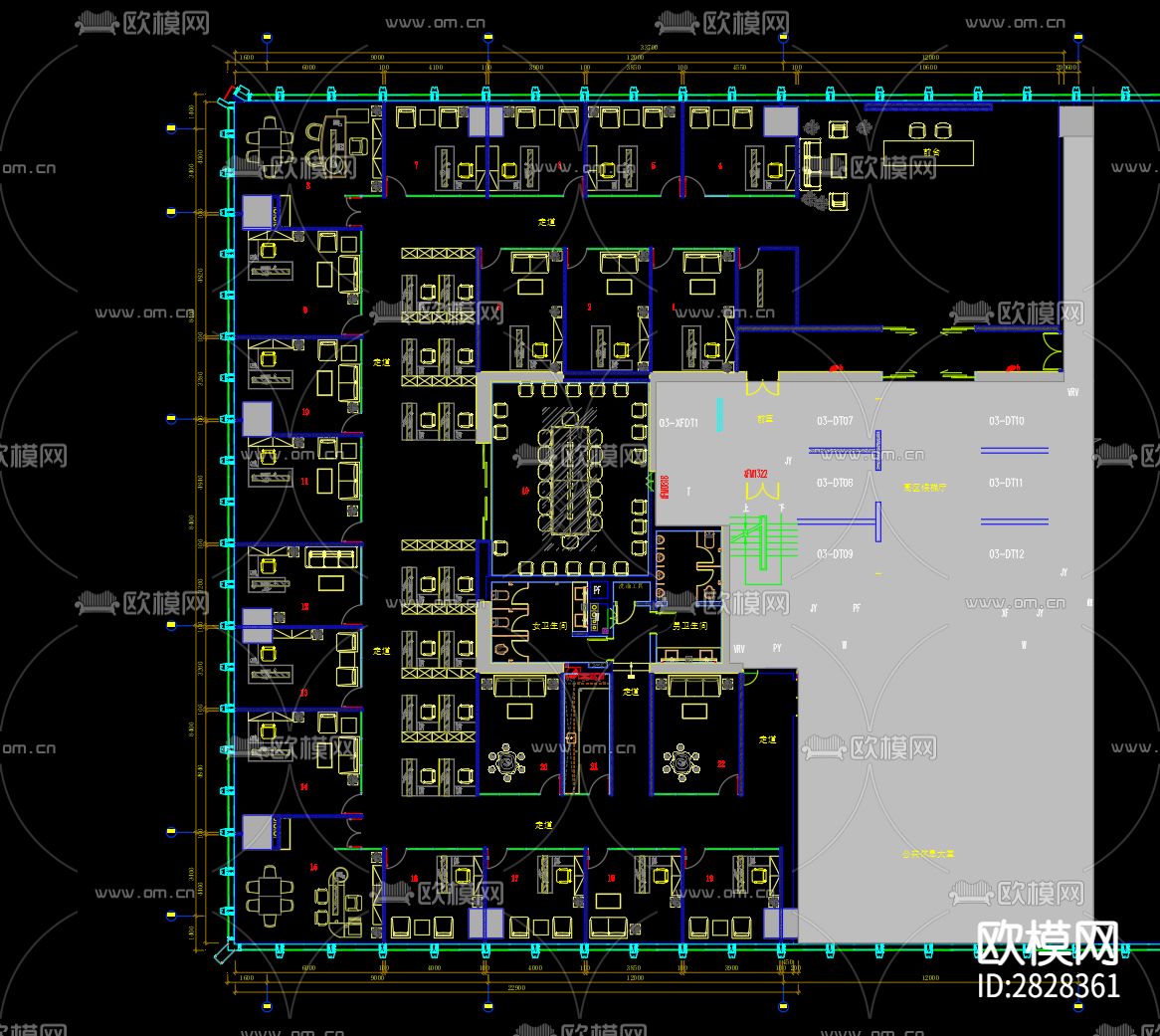 律师办公楼办公室cad平面图下载（渲染图1）