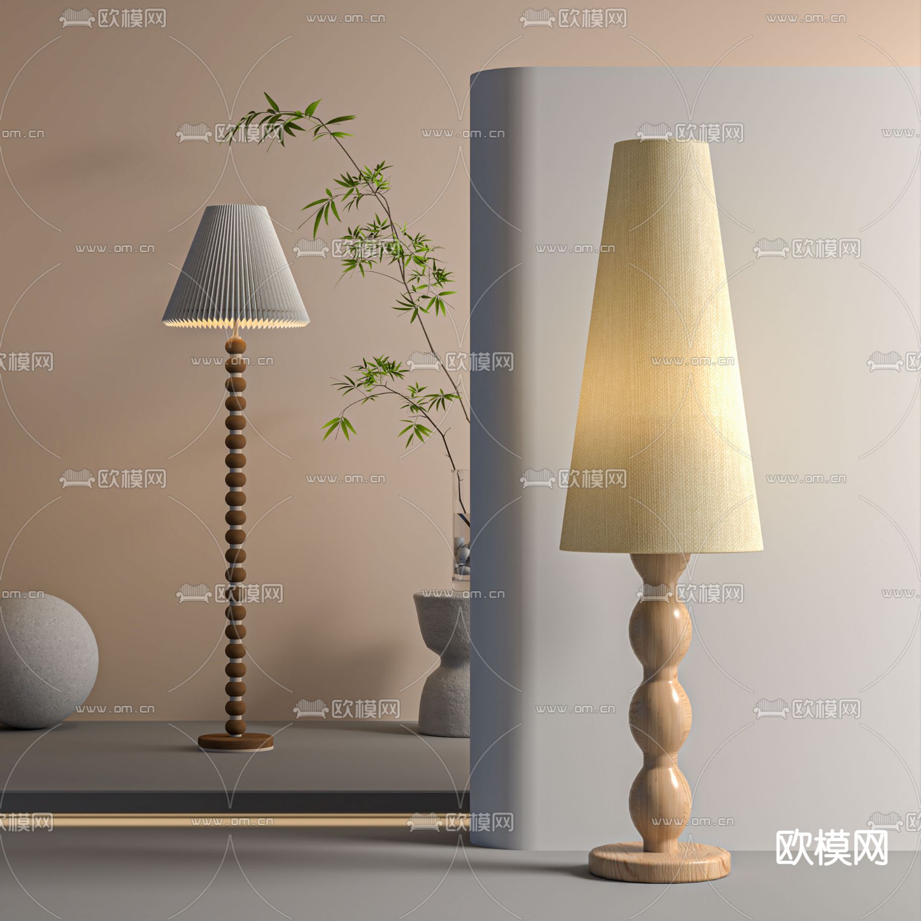 侘寂风落地灯su模型下载（渲染图1）