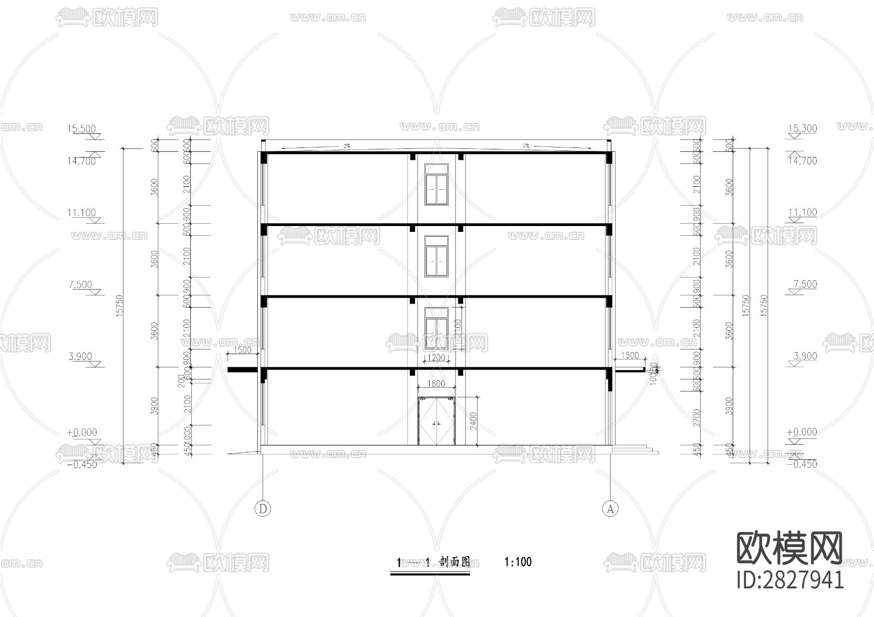 职业学校行政办公楼cad建筑图下载（渲染图8）