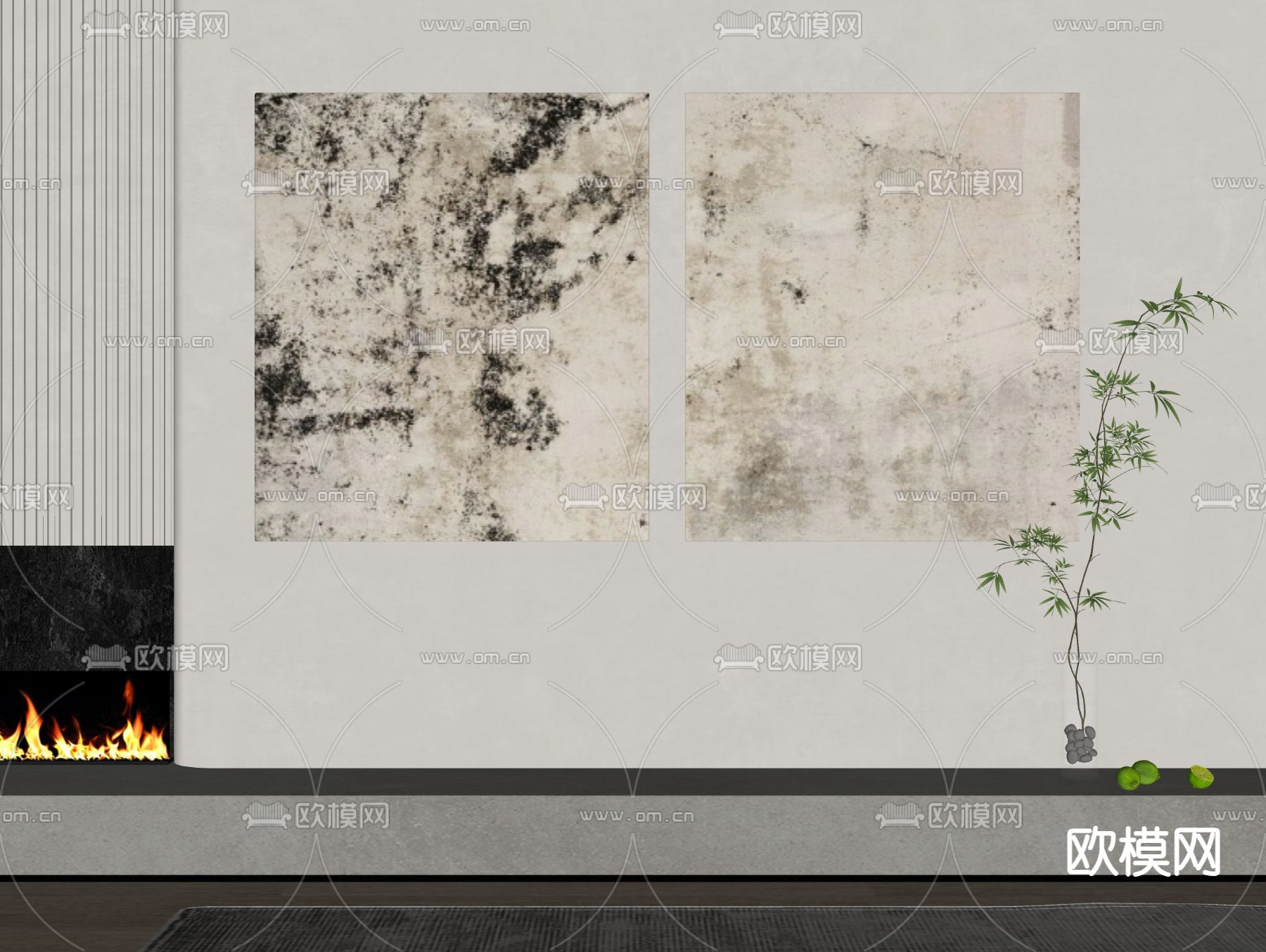 侘寂风装饰画su模型