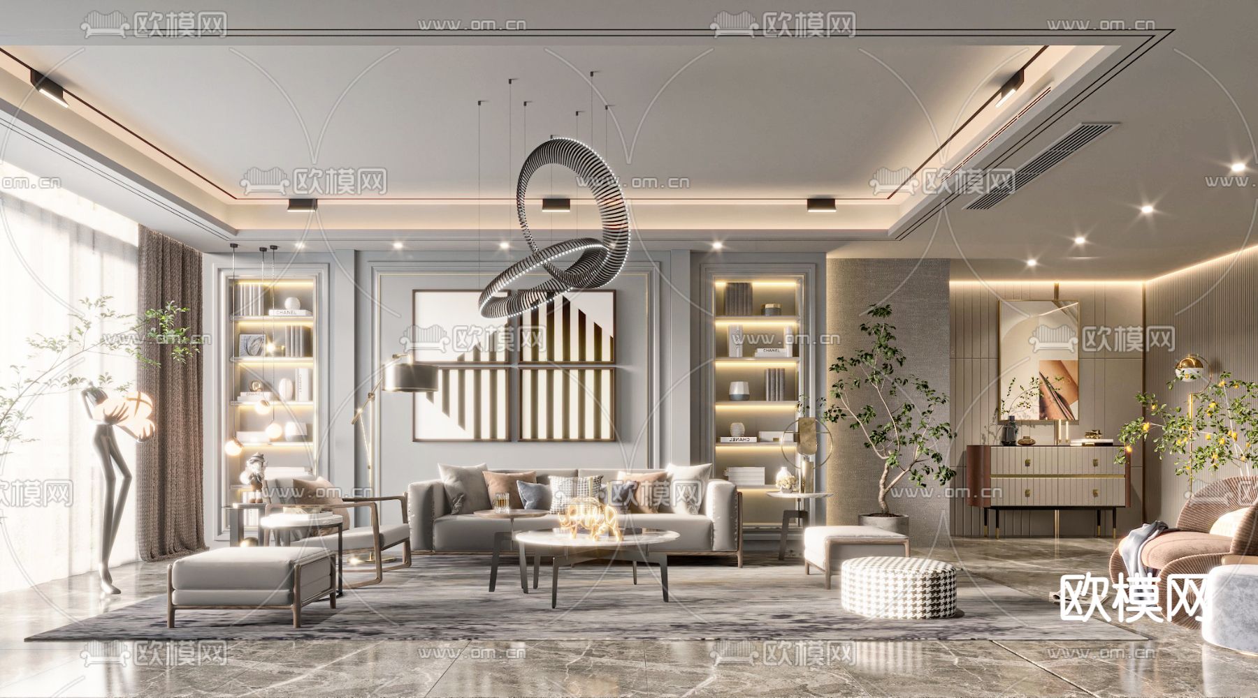 轻奢客厅3d模型下载