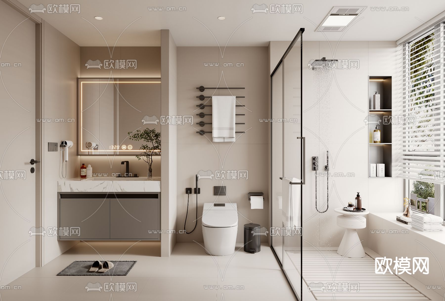 奶油风卫生间 浴室3d模型下载