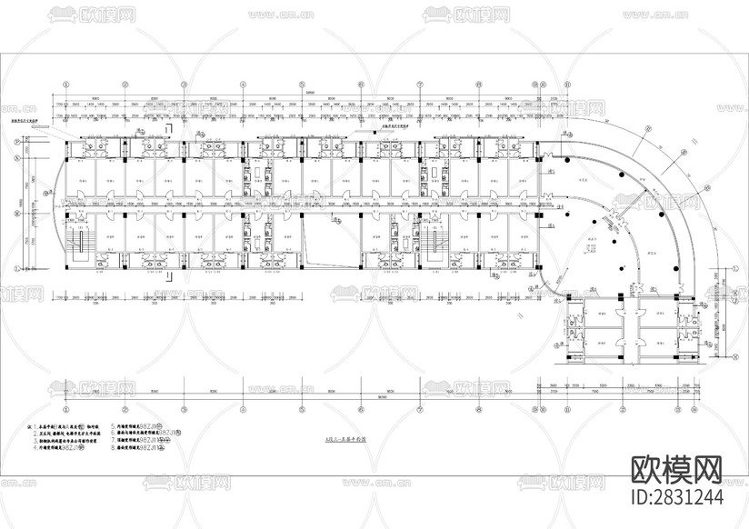 L型宿舍樓全套建筑CAD施工圖下載(渲染圖3)