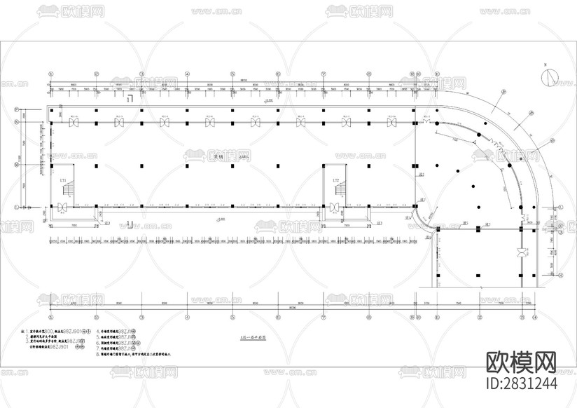 L型宿舍樓全套建筑CAD施工圖下載(渲染圖5)