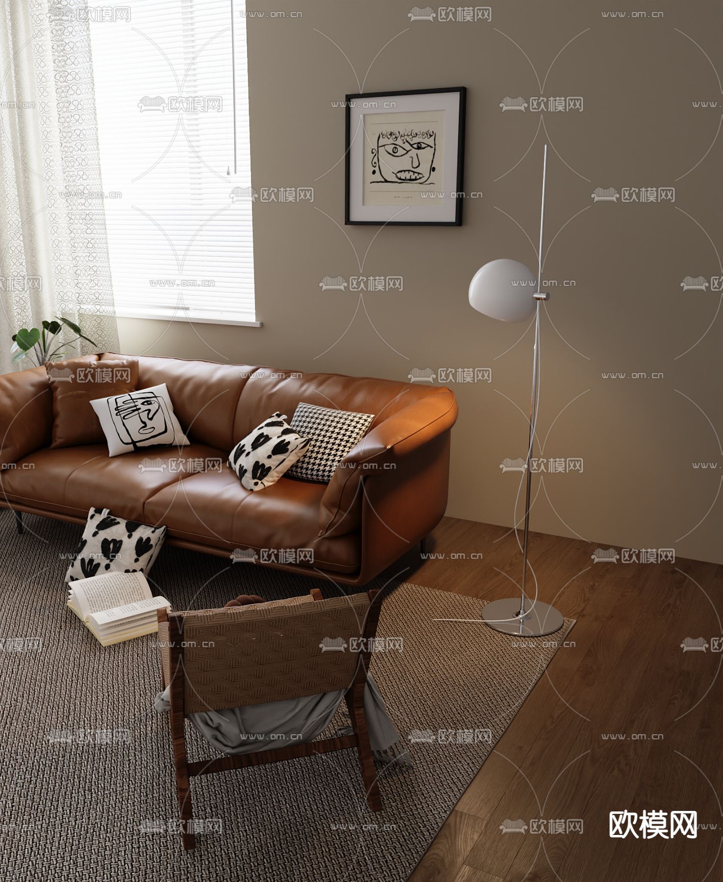 北欧双人沙发3d模型下载（渲染图2）