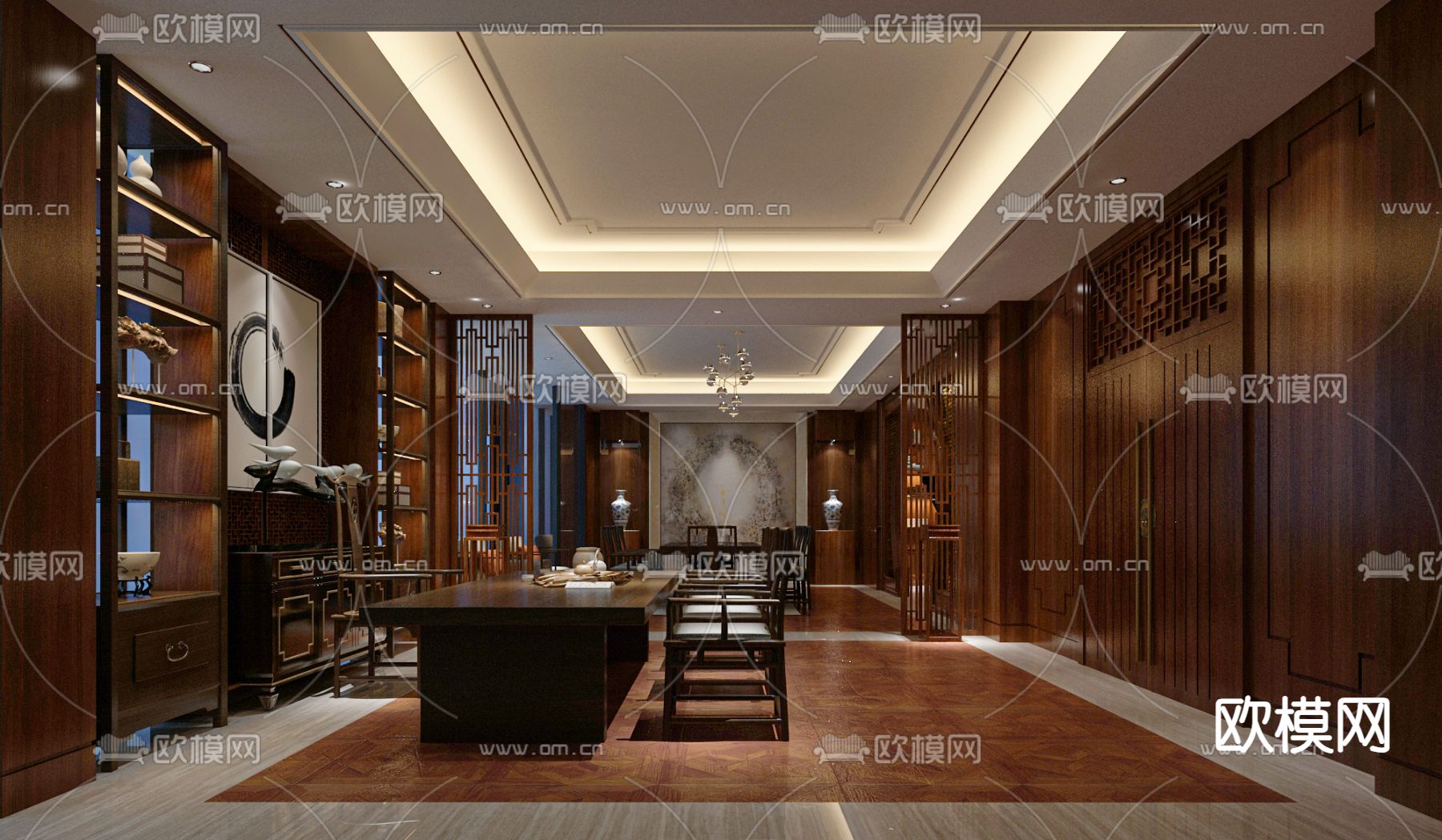 中式接待室 会客室3d模型下载