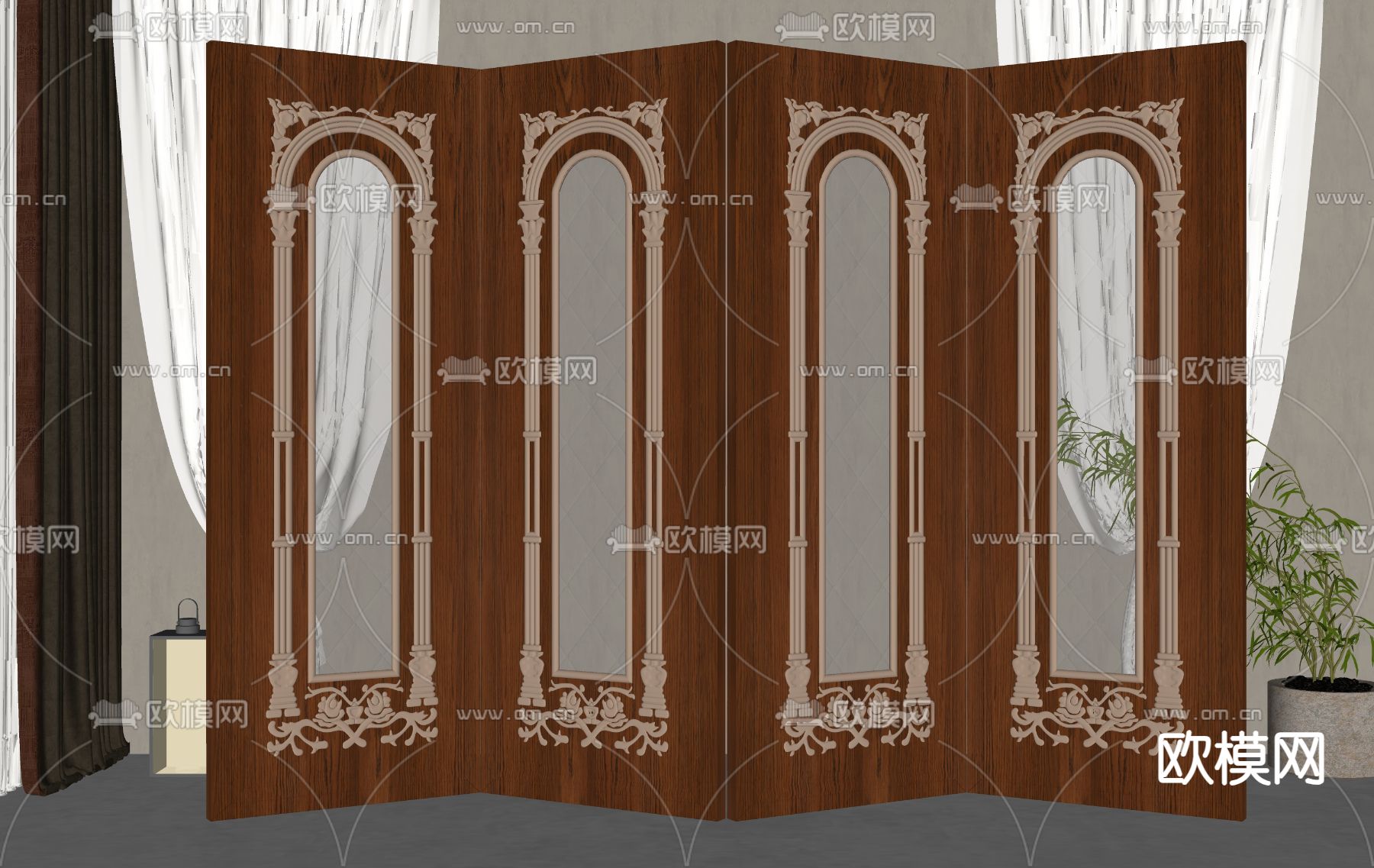 美式屏风 隔断su模型下载（渲染图2）
