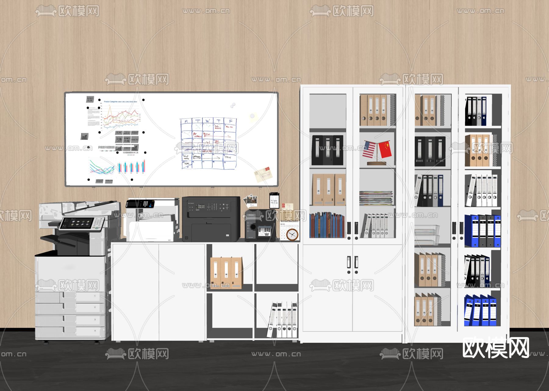 办公柜 文件柜 打印机su模型下载（渲染图2）