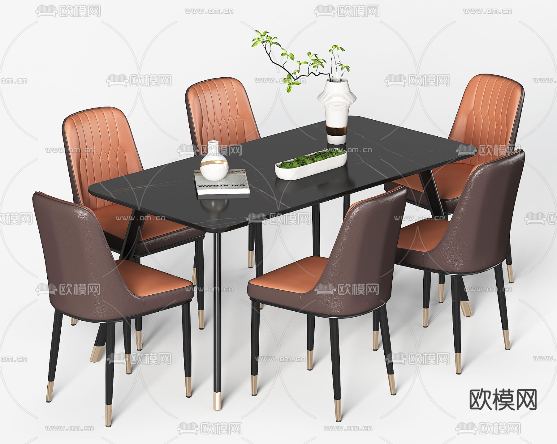 现代餐桌椅 条形餐桌3d模型下载