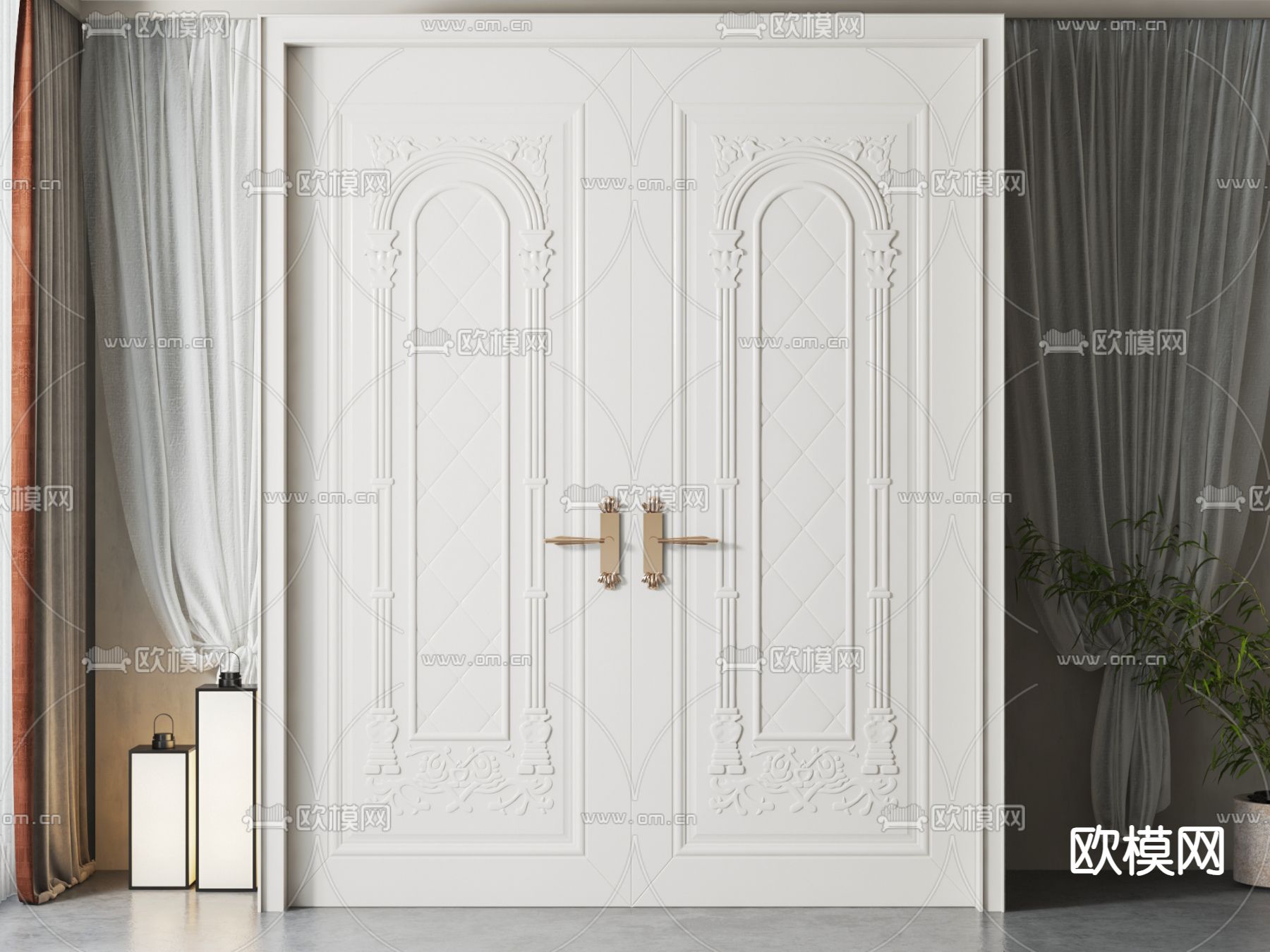简欧双开门su模型下载（渲染图1）